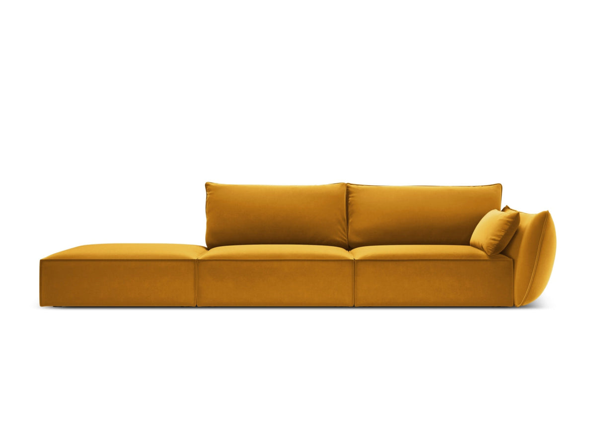Sofa aksamitna z otomaną lewostronną 4-osobowa KAELLE żółty – Micadoni