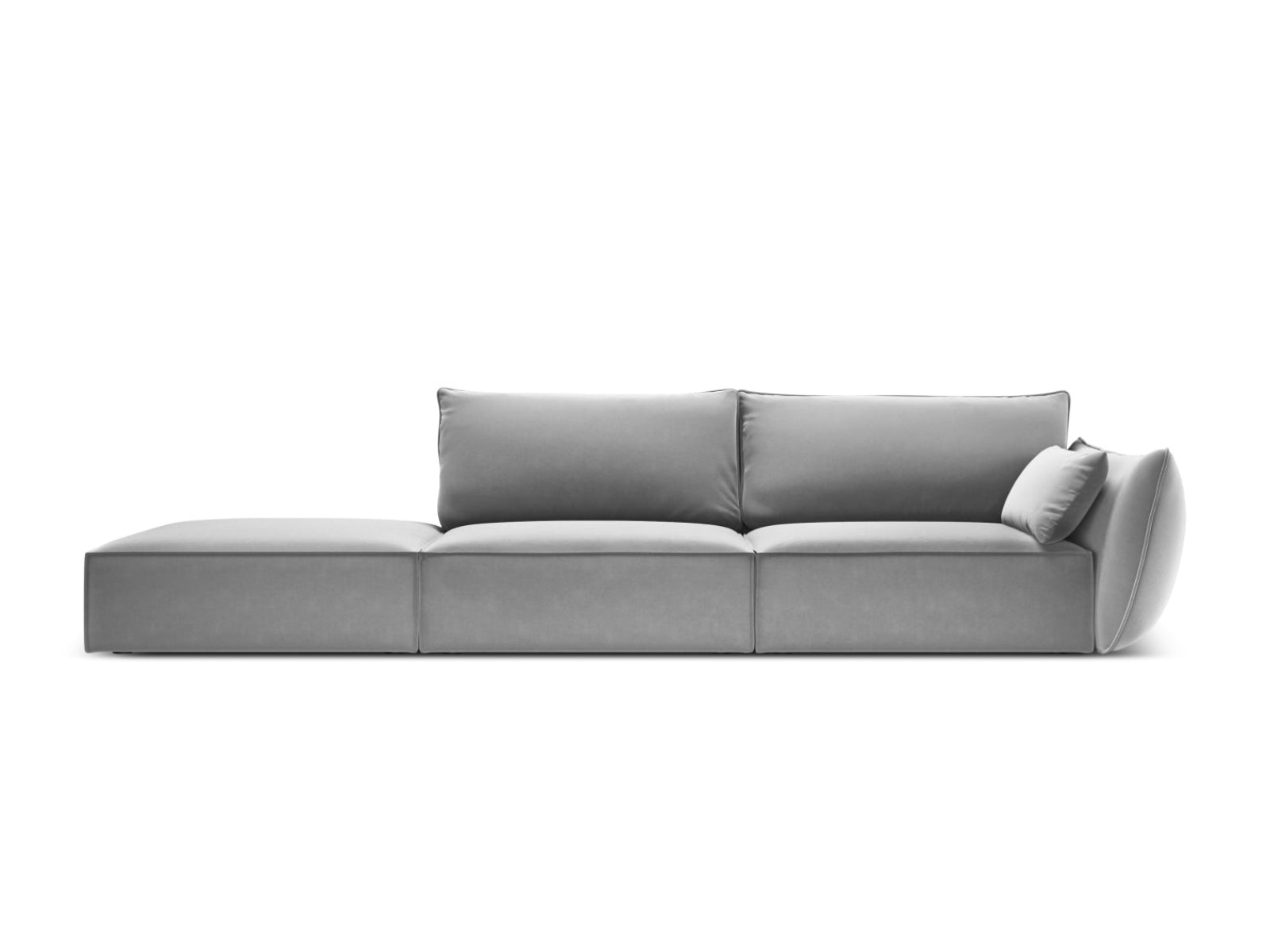 Sofa aksamitna z otomaną lewostronną 4-osobowa KAELLE szary – Micadoni