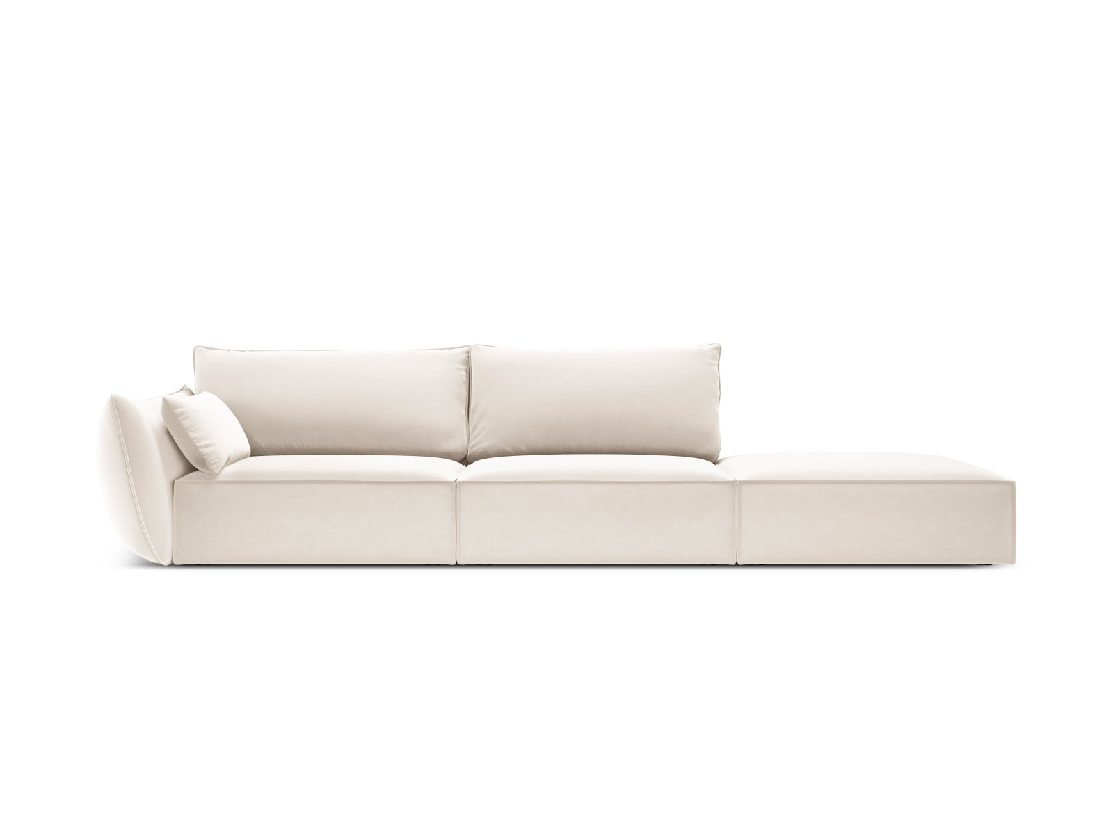 Sofa aksamitna z otomaną prawostronną 4-osobowa KAELLE jasnobeżowy – Micadoni
