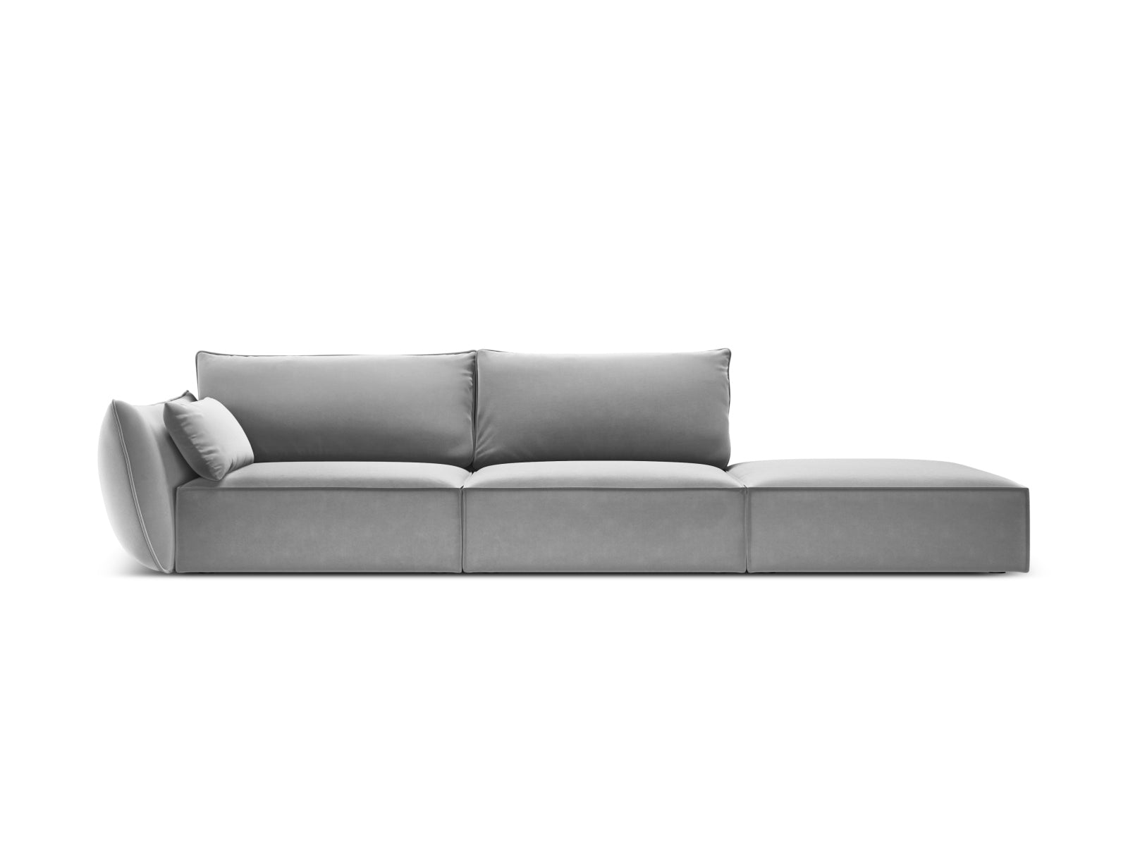 Sofa aksamitna z otomaną prawostronną 4-osobowa KAELLE szary – Micadoni