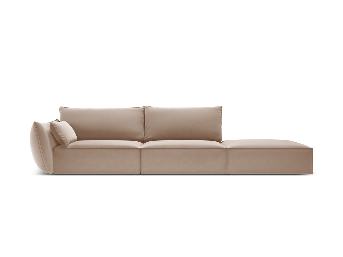 Sofa aksamitna z otomaną prawostronną 4-osobowa KAELLE beżowy – Micadoni