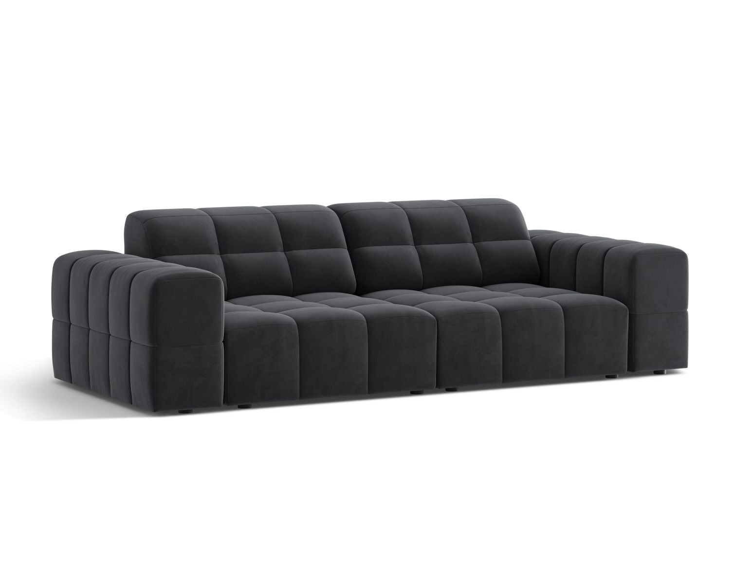 Sofa aksamitna 3-osobowa JENNIFER szary Bluvel – ujęcie boczne