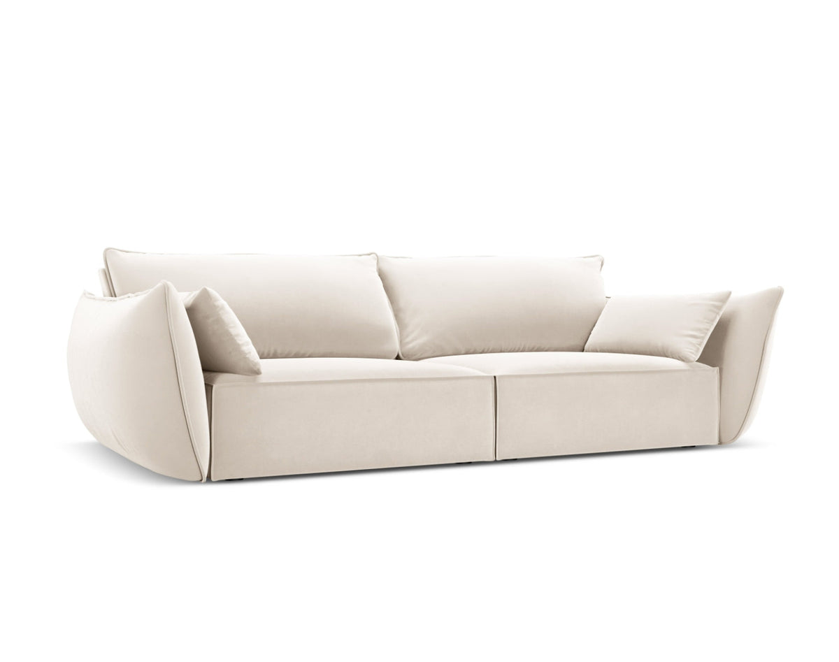 Sofa aksamitna 3-osobowa KAELLE jasnobeżowy – ujęcie boczne