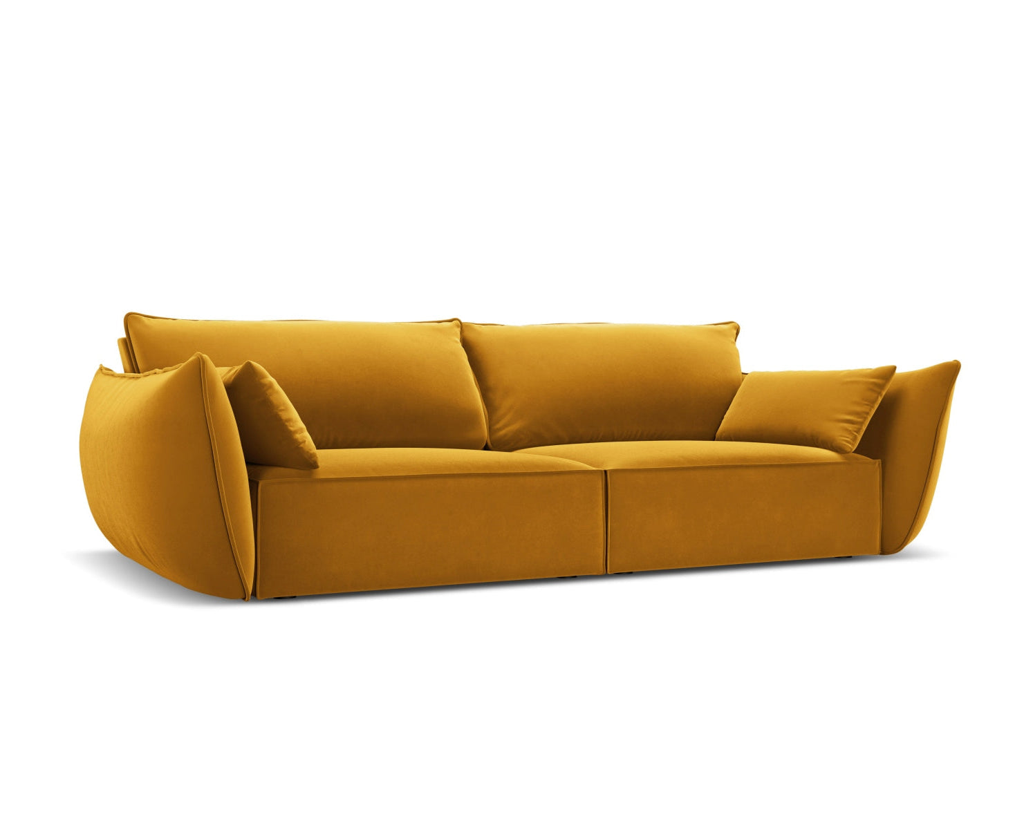 Sofa aksamitna 3-osobowa KAELLE żółty – ujęcie boczne