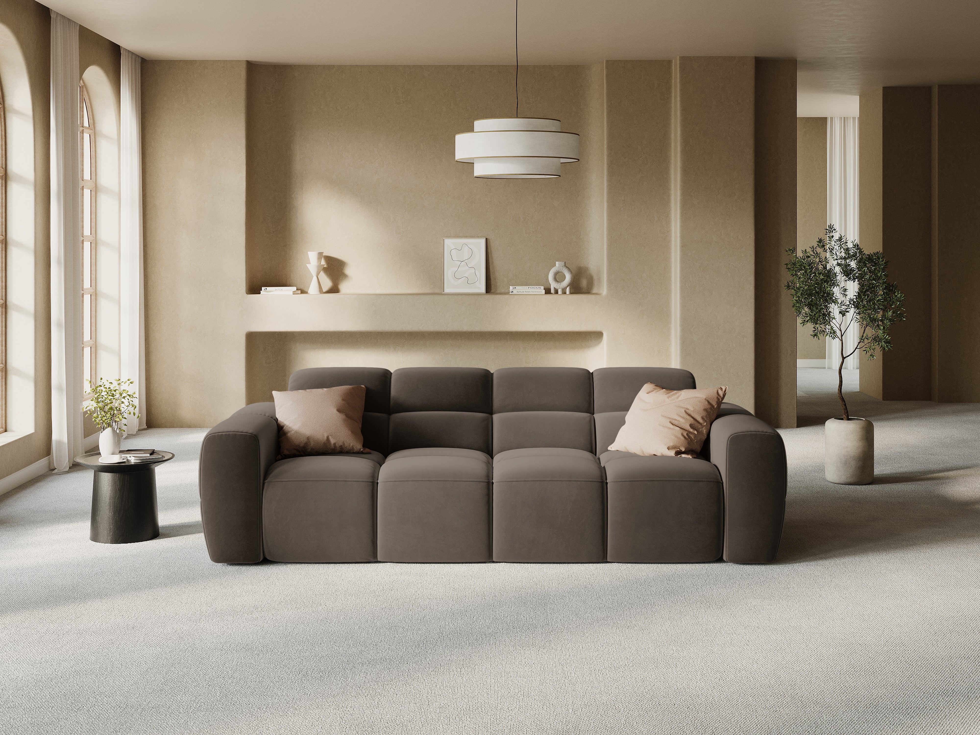 Velvet sofa for 4 people LISA light brown [Monika] [Julia spr]