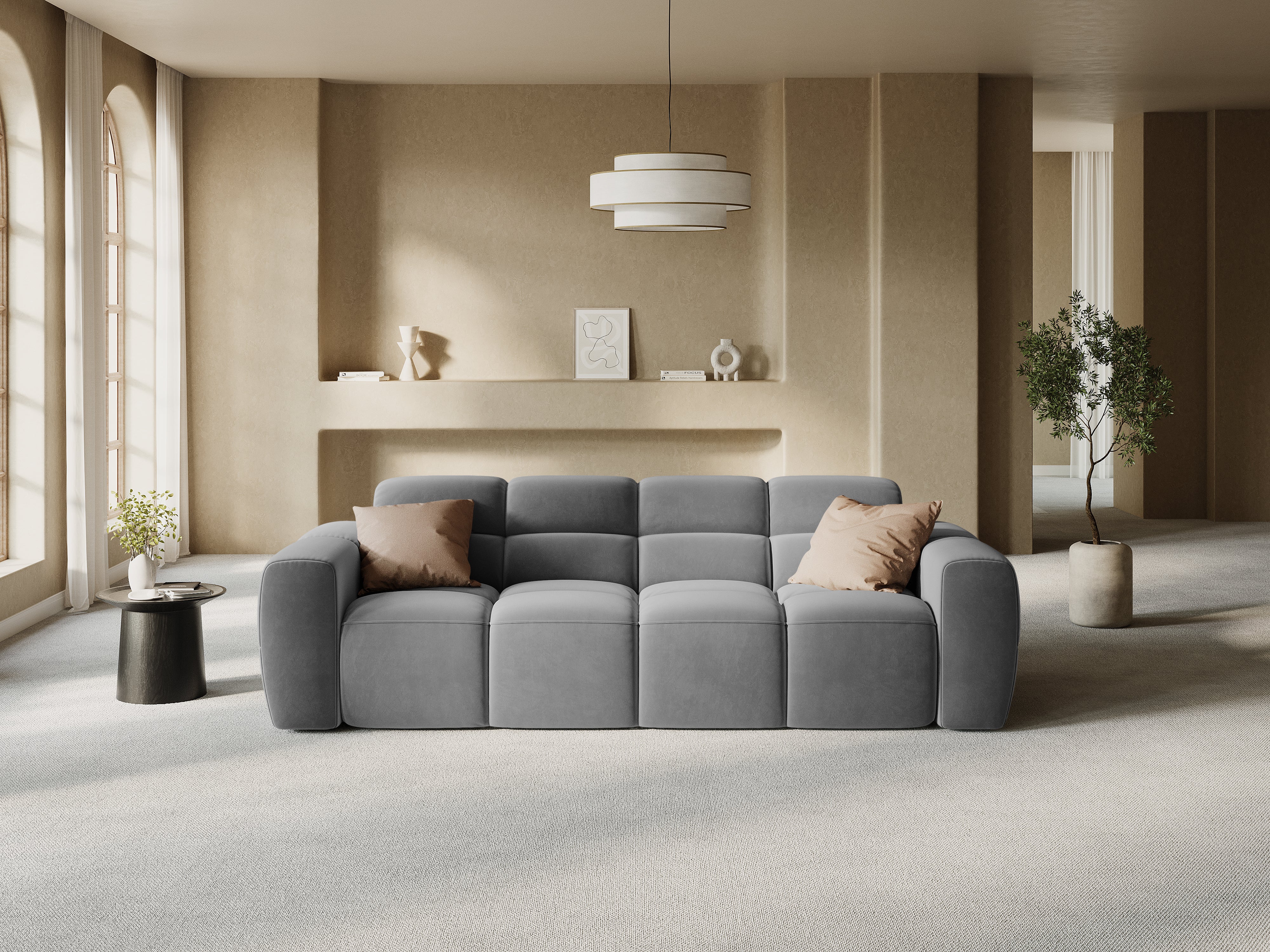 Velvet sofa for 4 people LISA light gray [Monika] [Julia spr]