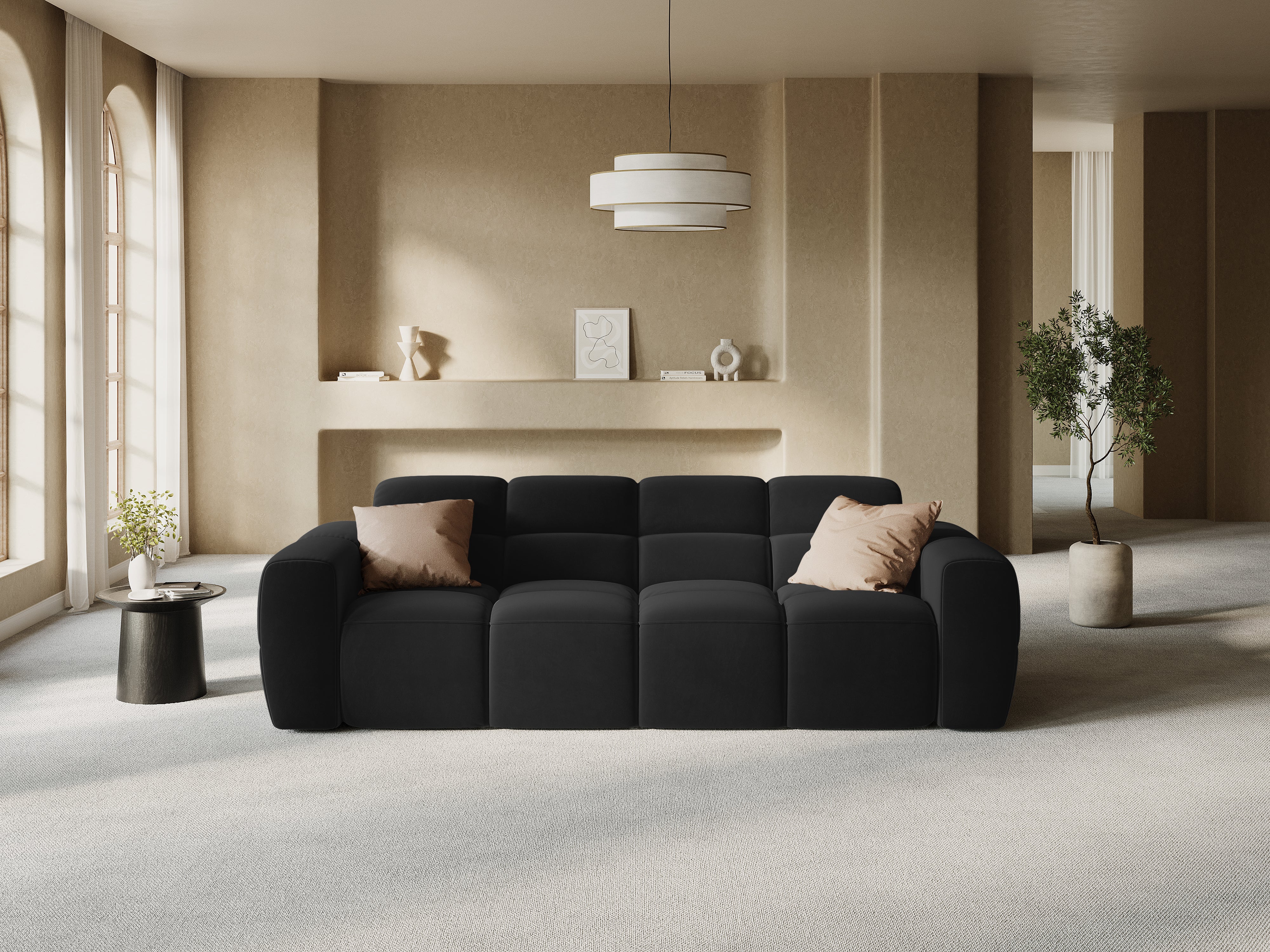 Velvet sofa for 4 people LISA black [Monika] [Julia spr]