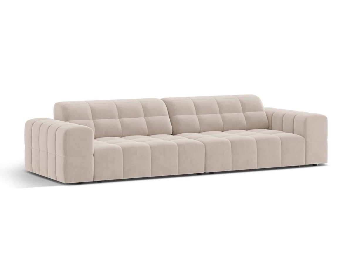 Sofa aksamitna 4-osobowa JENNIFER jasnobeżowy Venus – ujęcie boczne