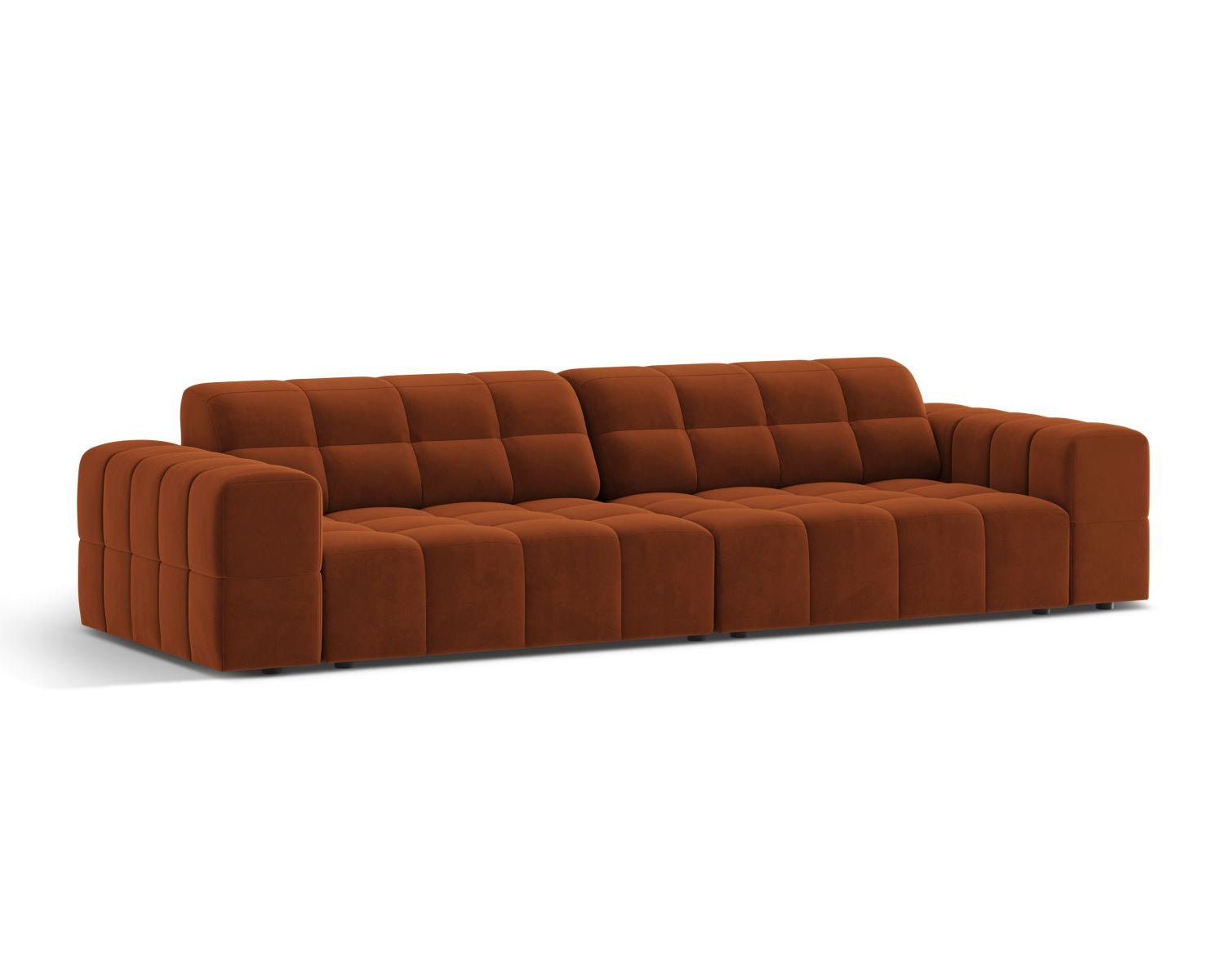 Sofa aksamitna 4-osobowa JENNIFER terakota Bluvel – ujęcie boczne