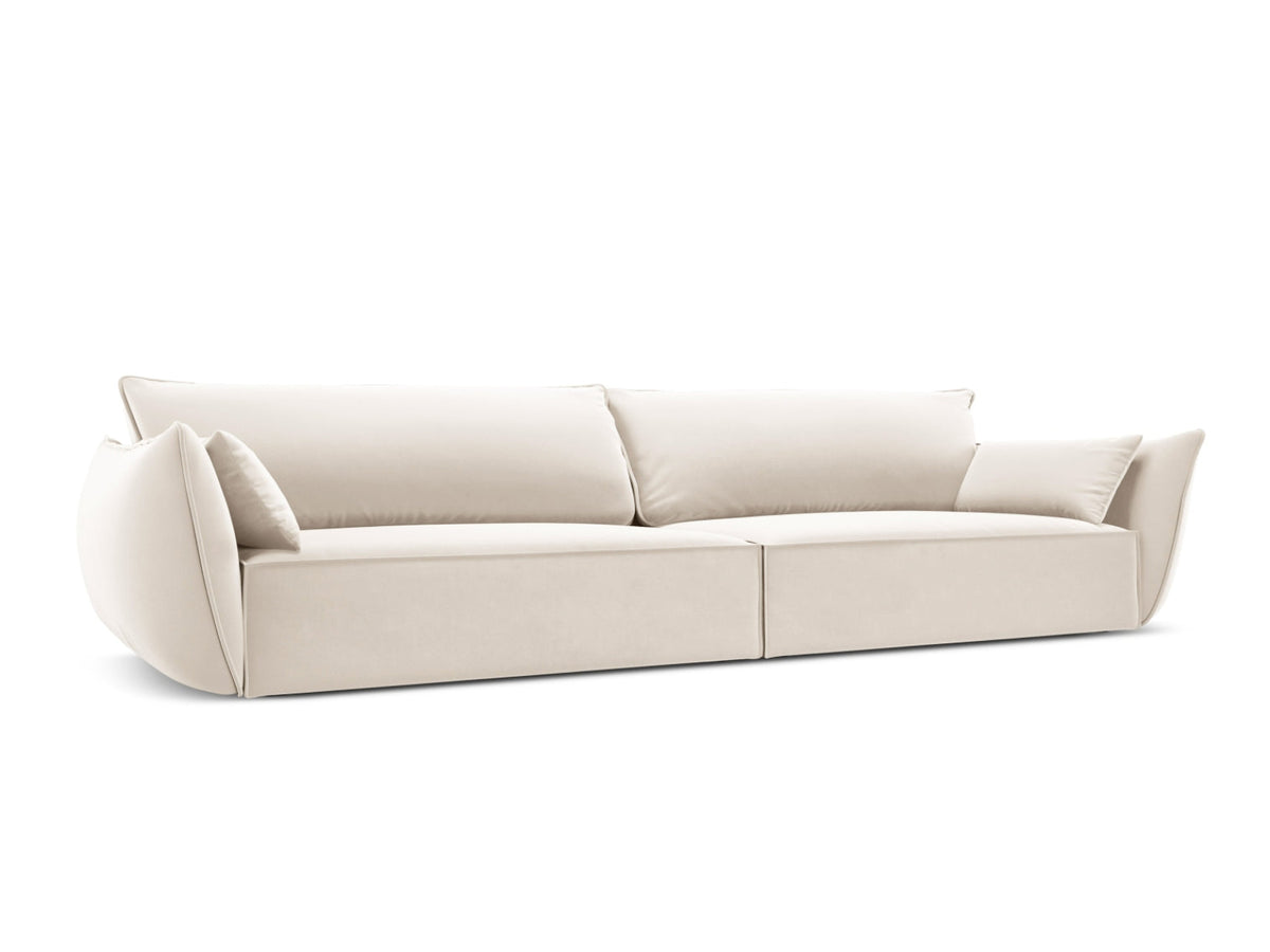 Sofa aksamitna 4-osobowa KAELLE jasnobeżowy – ujęcie boczne
