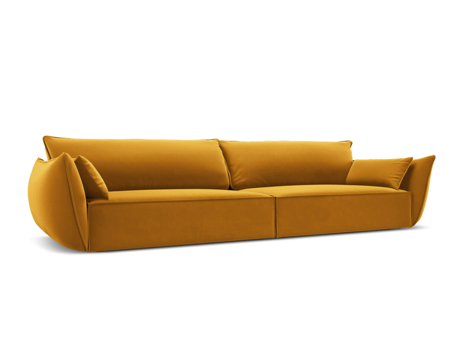 Sofa aksamitna 4-osobowa KAELLE żółty – ujęcie boczne