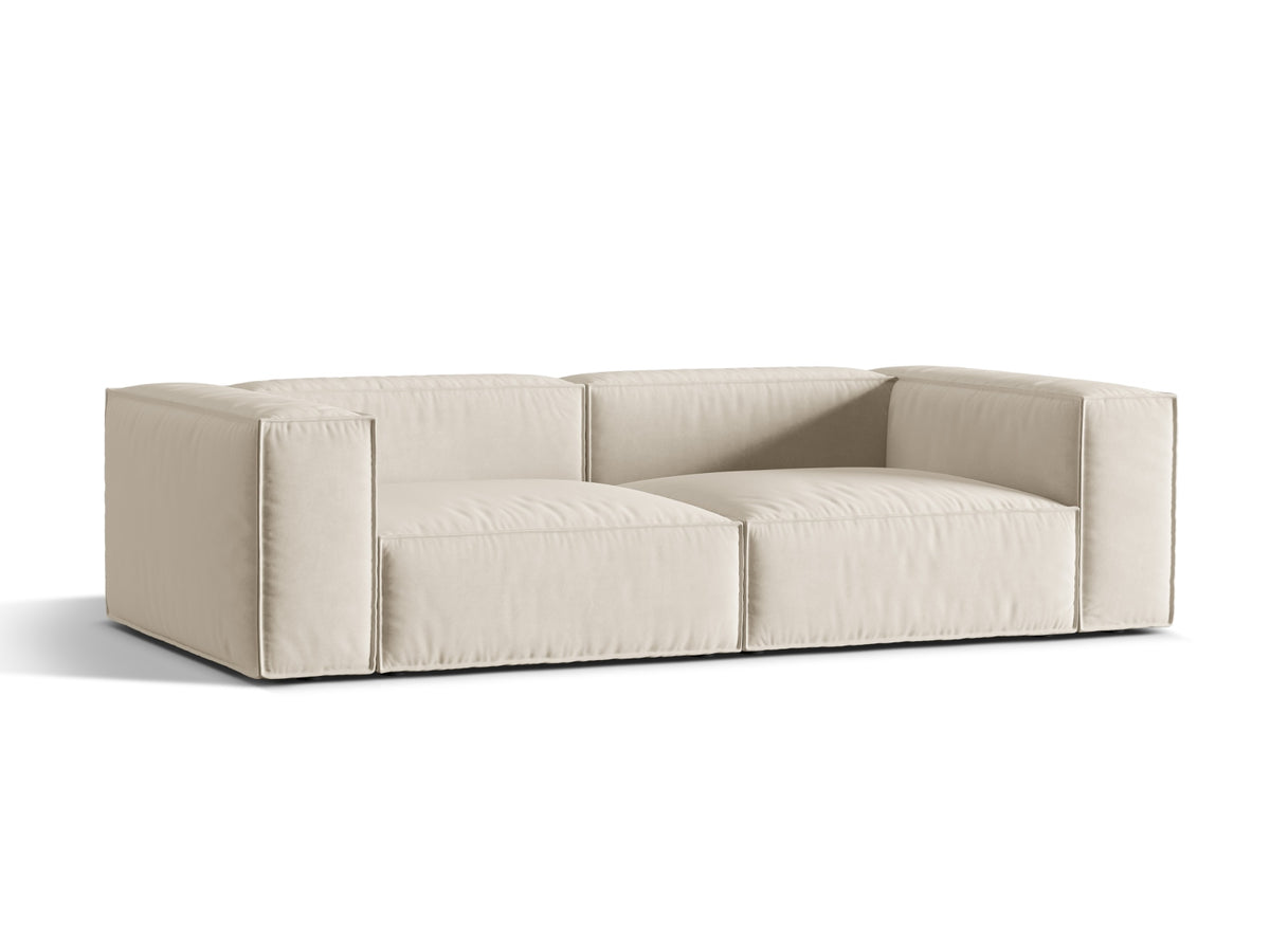 Sofa aksamitna 4-osobowa NURIA beżowy – ujęcie boczne