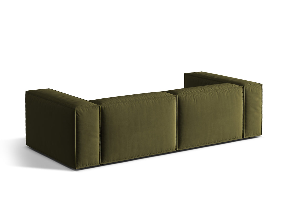 Sofa aksamitna 4-osobowa NURIA mchowy melanż – ujęcie tylne