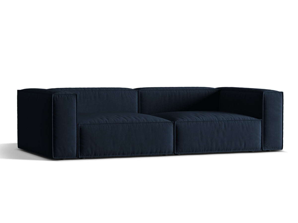 Sofa aksamitna 5-osobowa NURIA ciemnoniebieski – ujęcie boczne