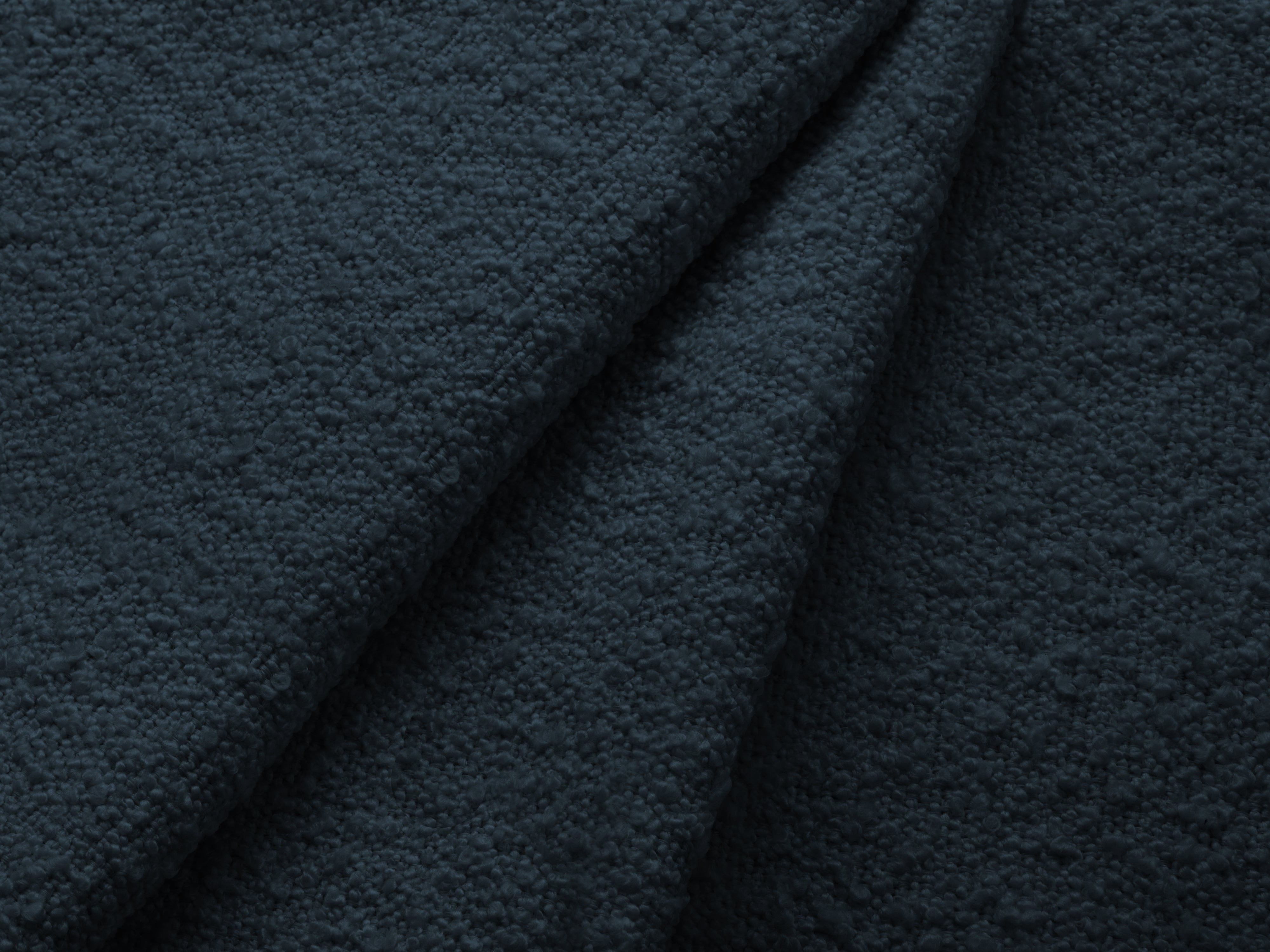 LUPINE Bed with Storage for Bedding in Dark Blue Boucle