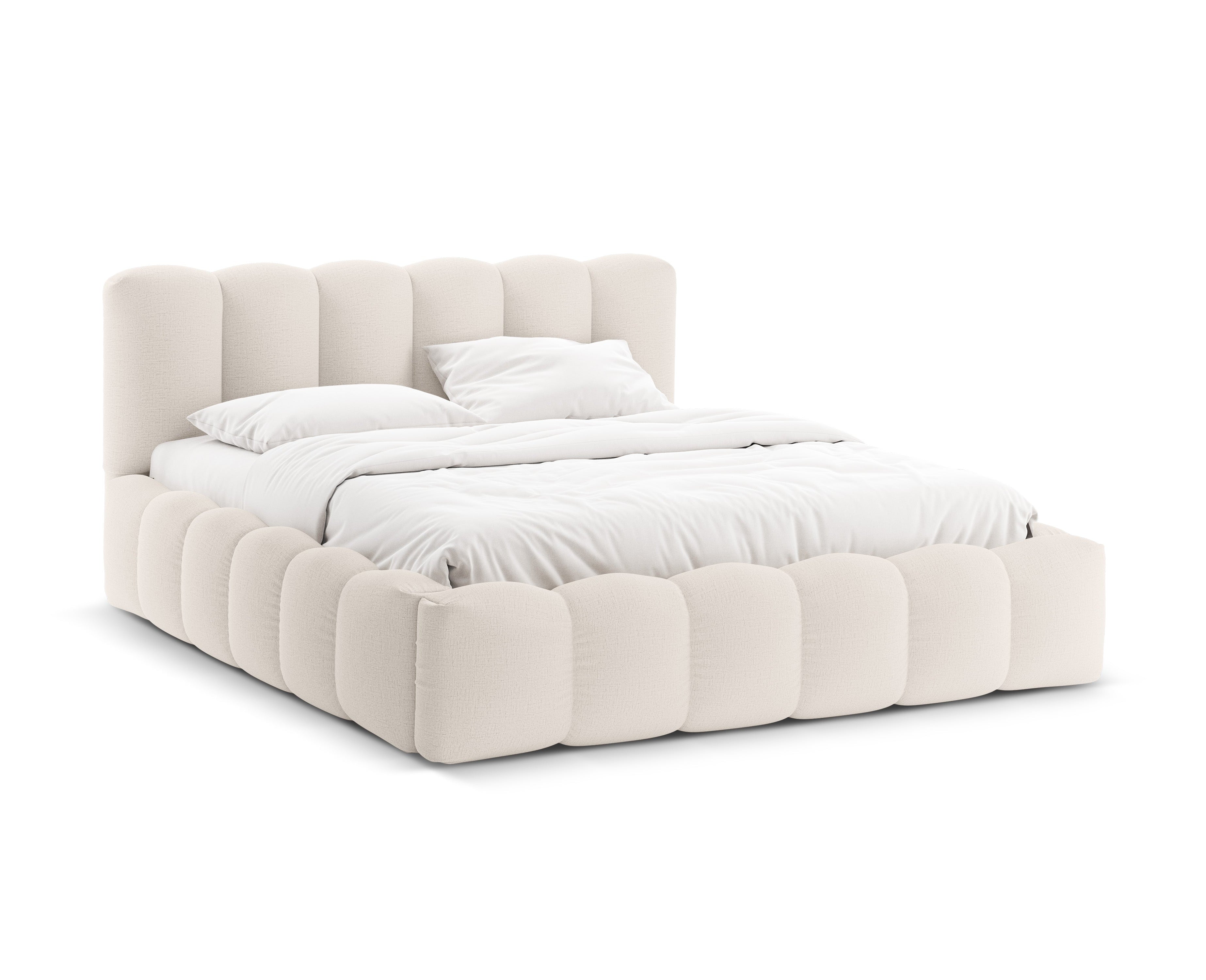 LUPINE bed with storage for bedding in light beige