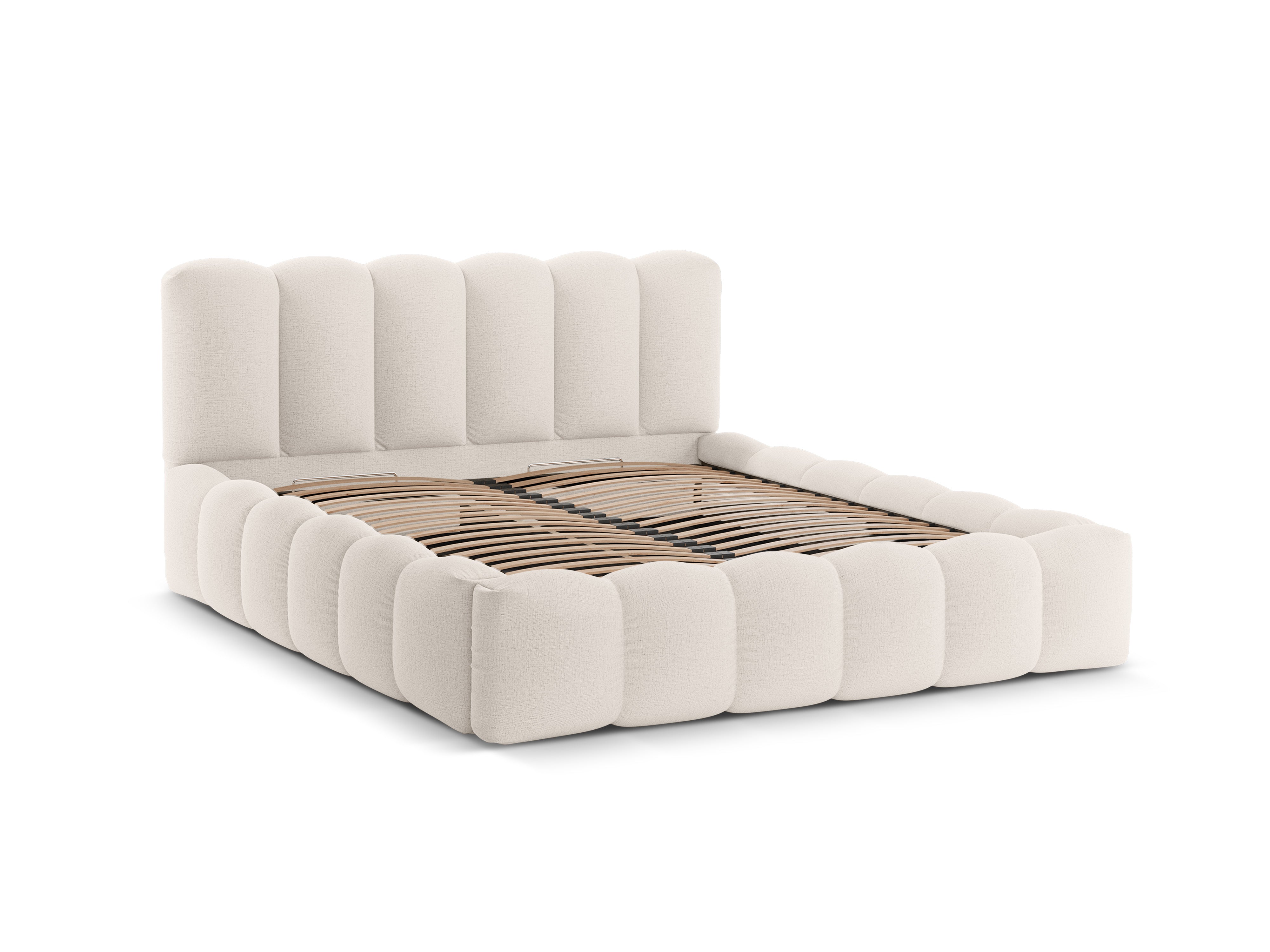 LUPINE bed with storage for bedding in light beige