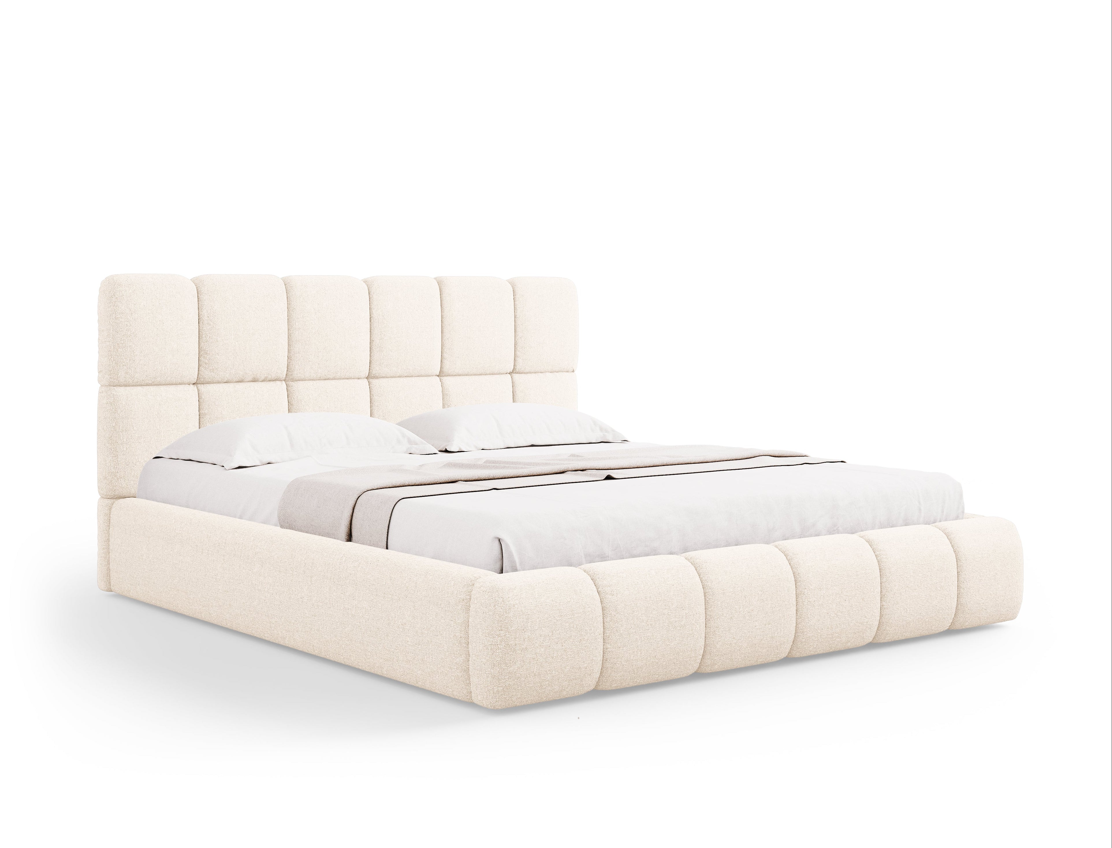 BELLIS Bed with Storage for Bedding in Light Beige Silky Chenille
