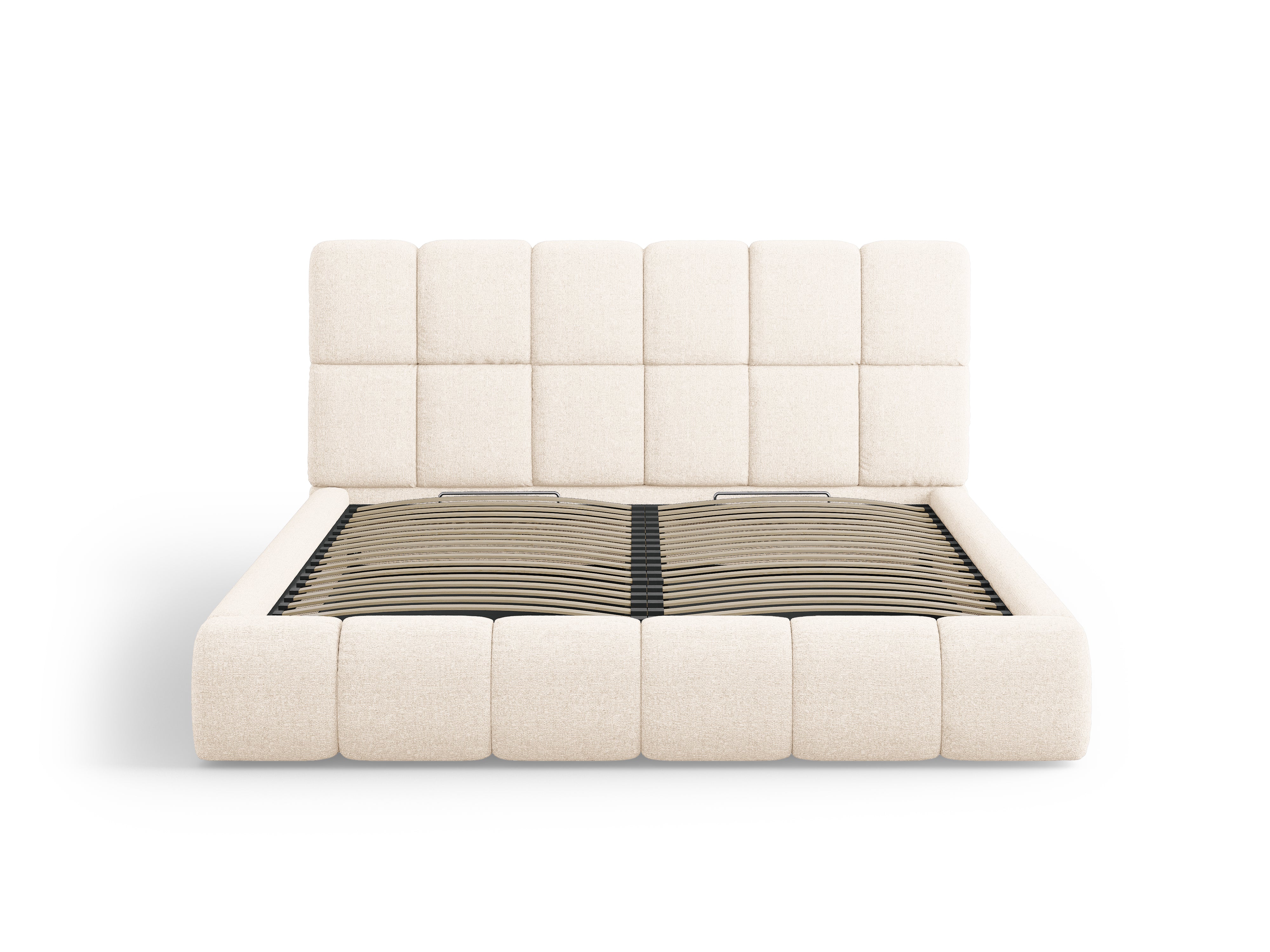 BELLIS Bed with Storage for Bedding in Light Beige Silky Chenille
