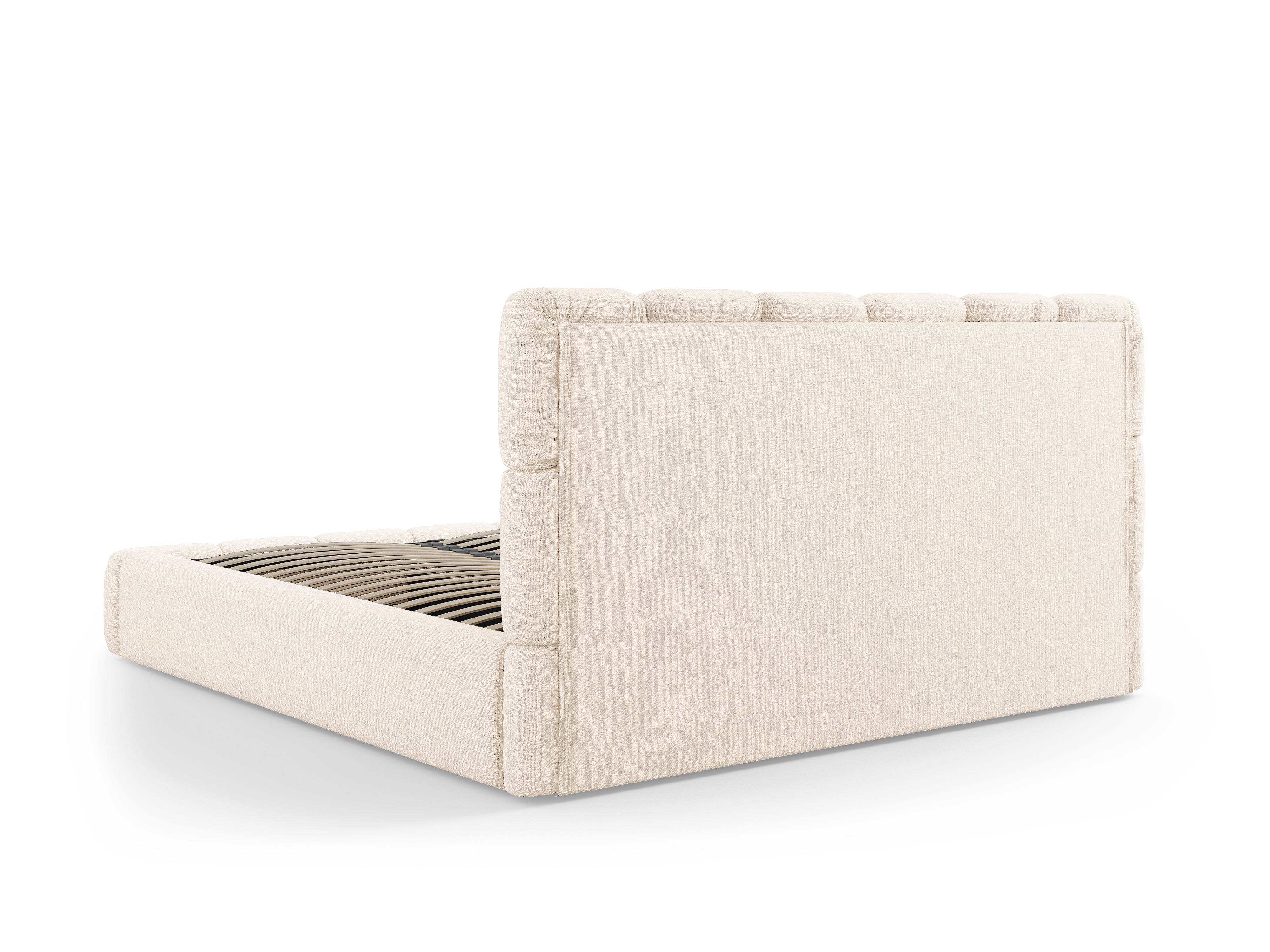 BELLIS Bed with Storage for Bedding in Light Beige Silky Chenille