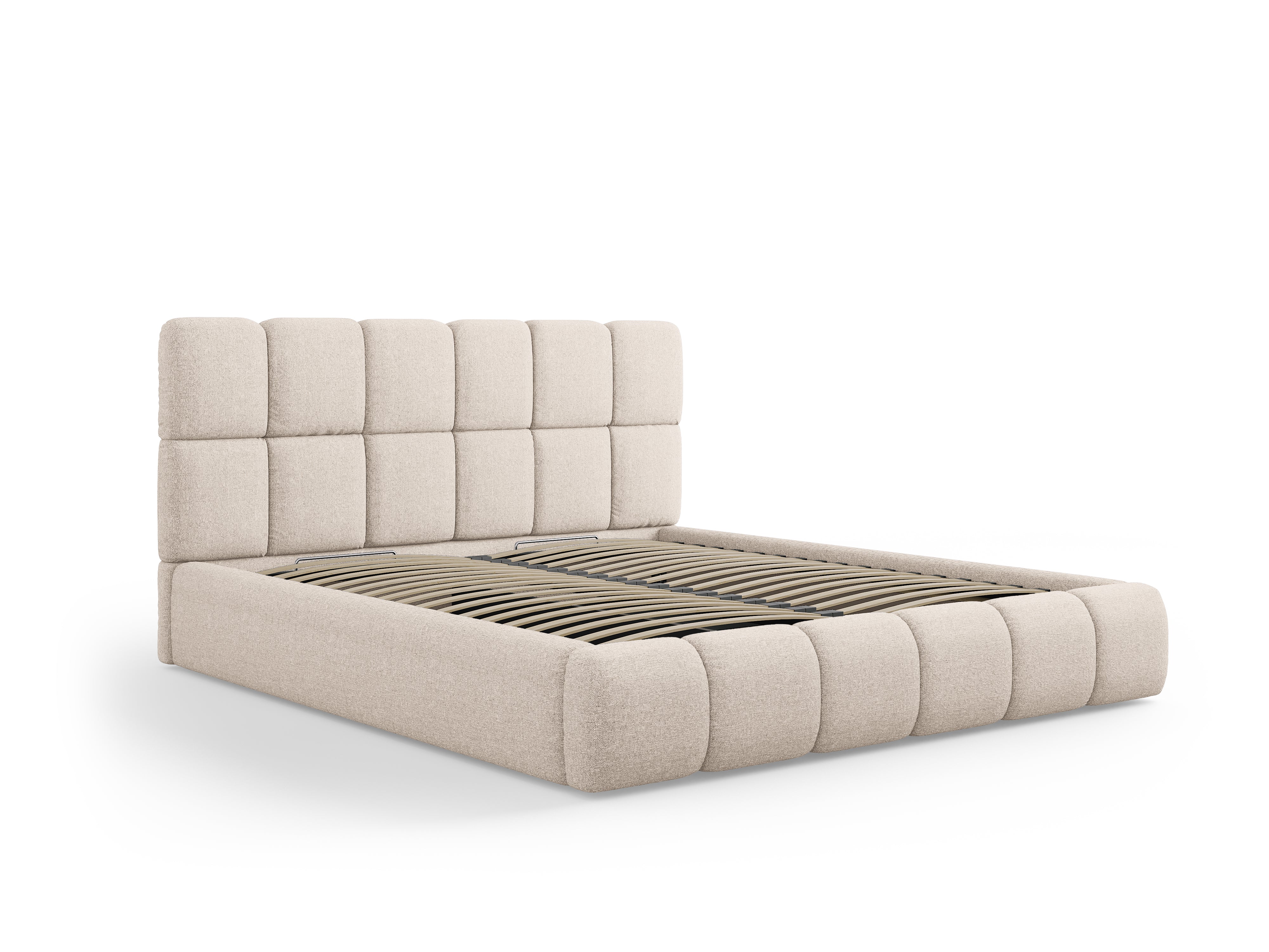 BELLIS Bed with Storage for Bedding in Beige Silky Chenille