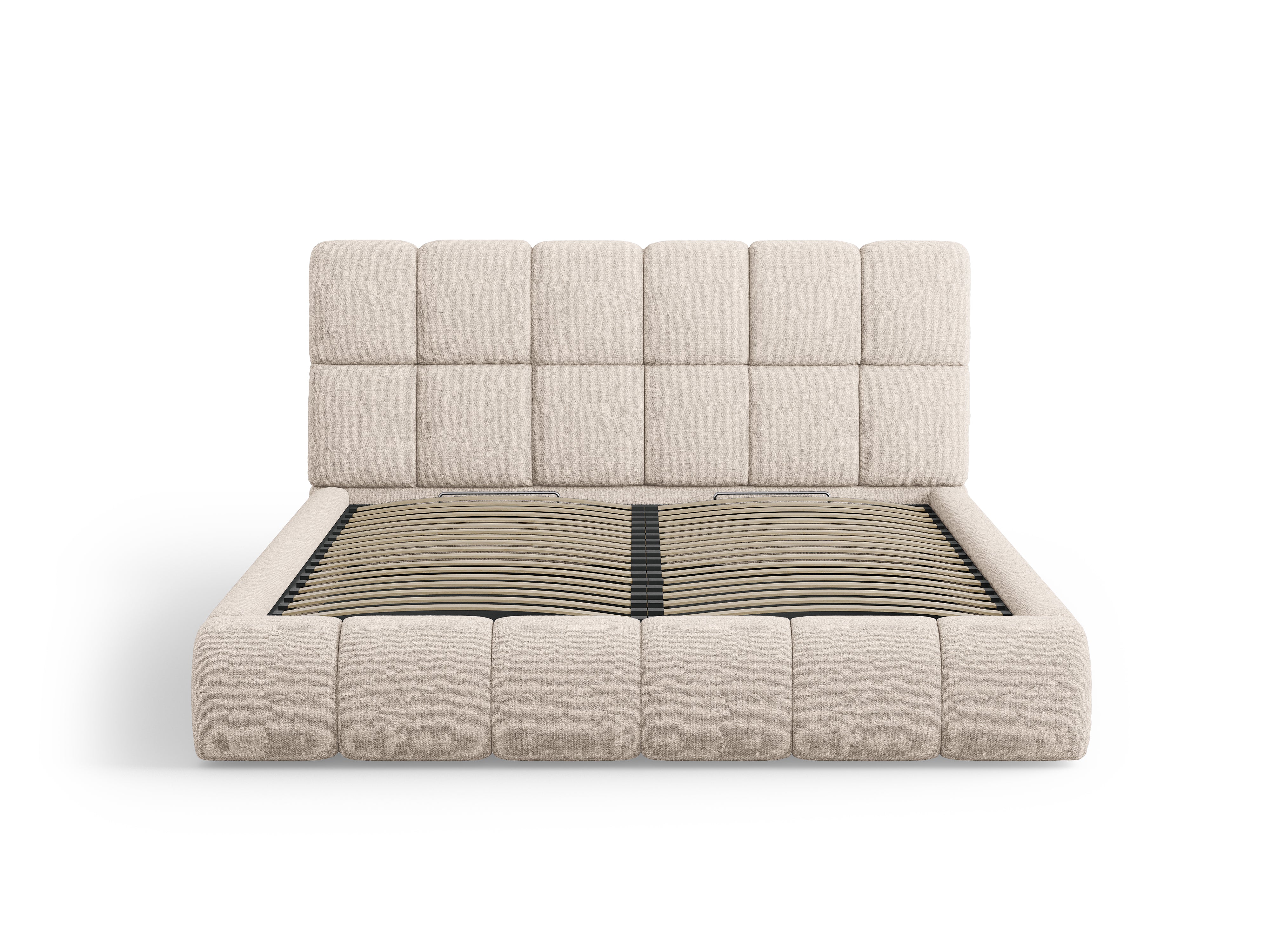 BELLIS Bed with Storage for Bedding in Beige Silky Chenille