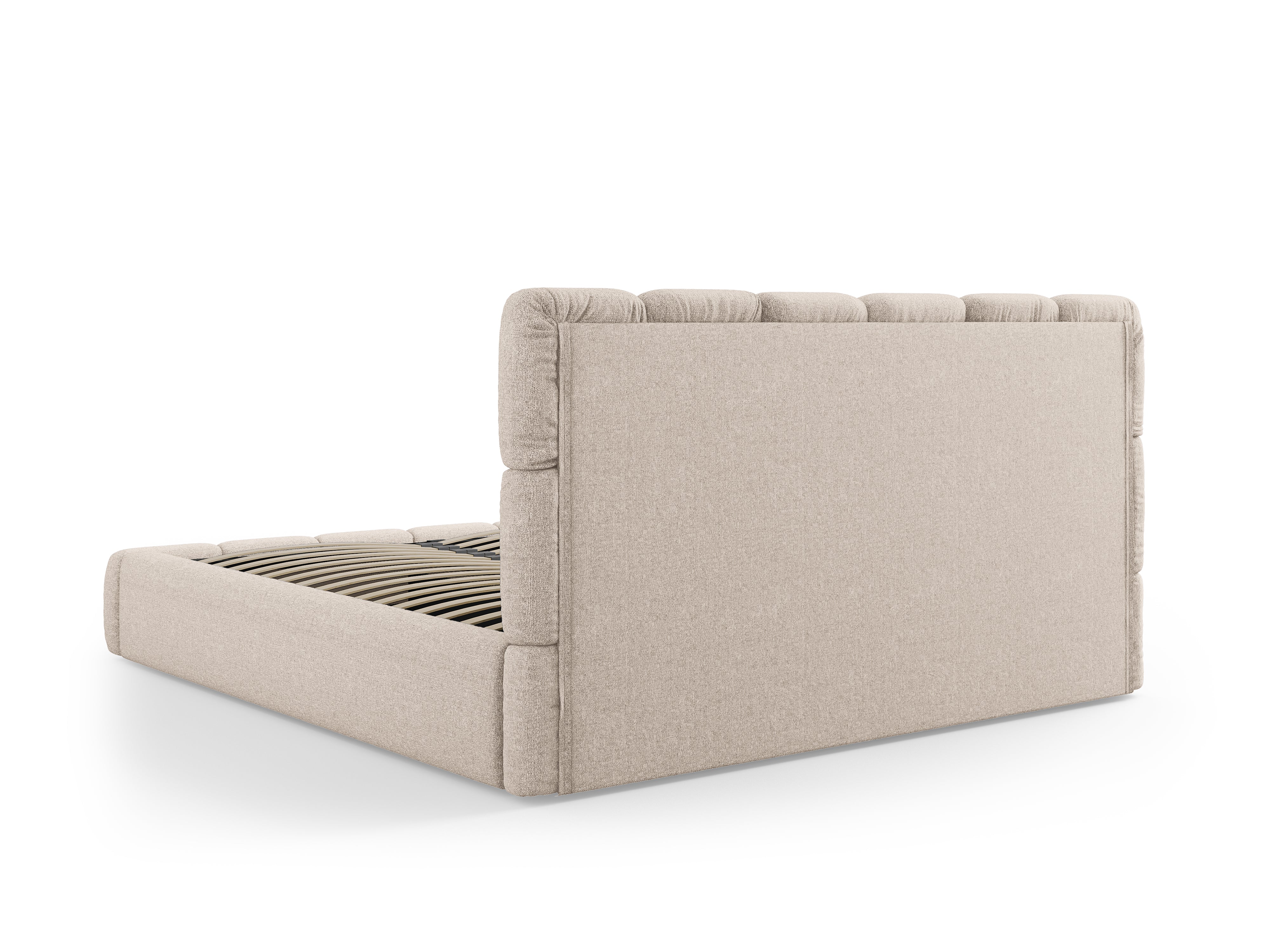 BELLIS Bed with Storage for Bedding in Beige Silky Chenille