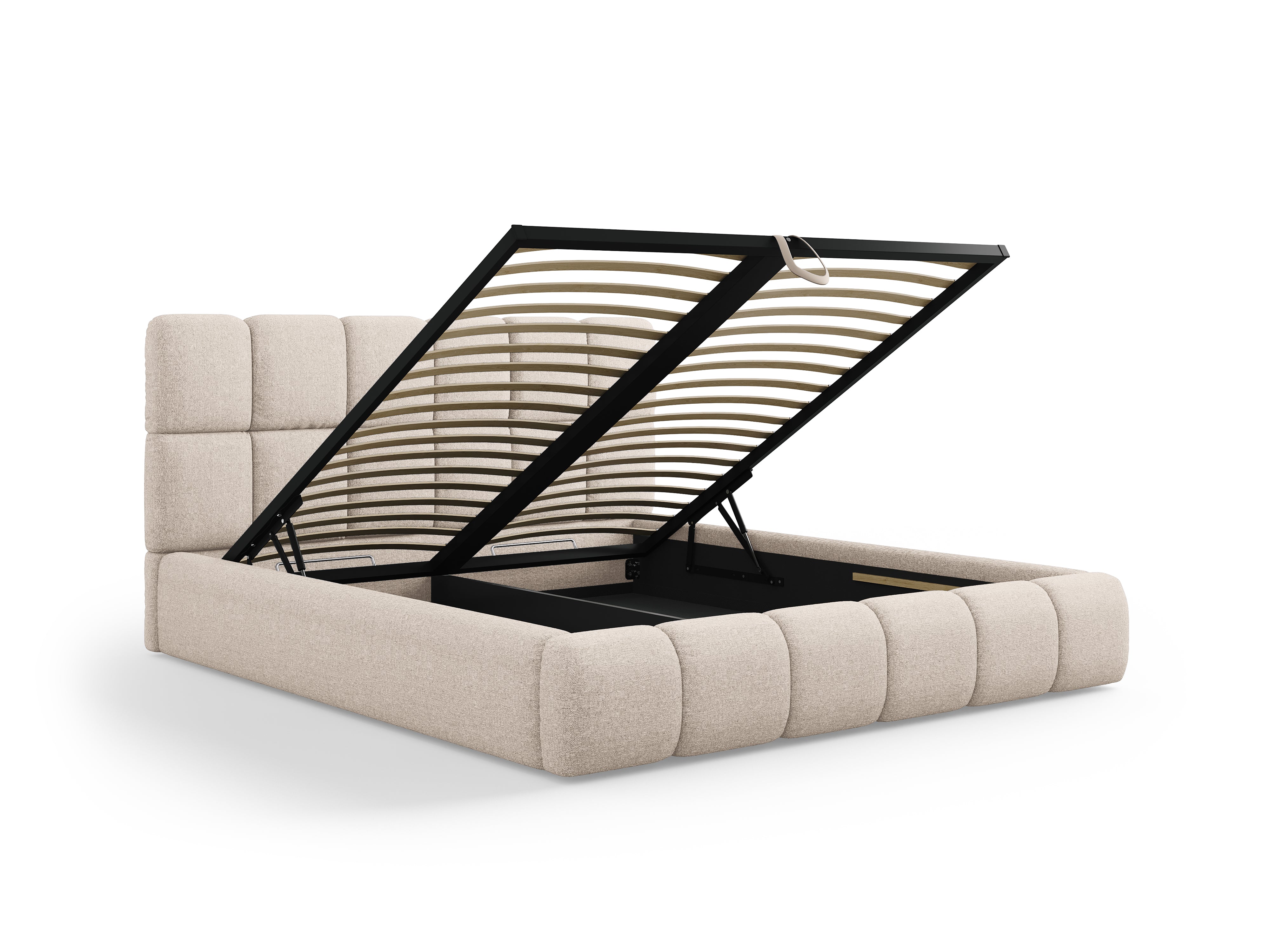 BELLIS Bed with Storage for Bedding in Beige Silky Chenille
