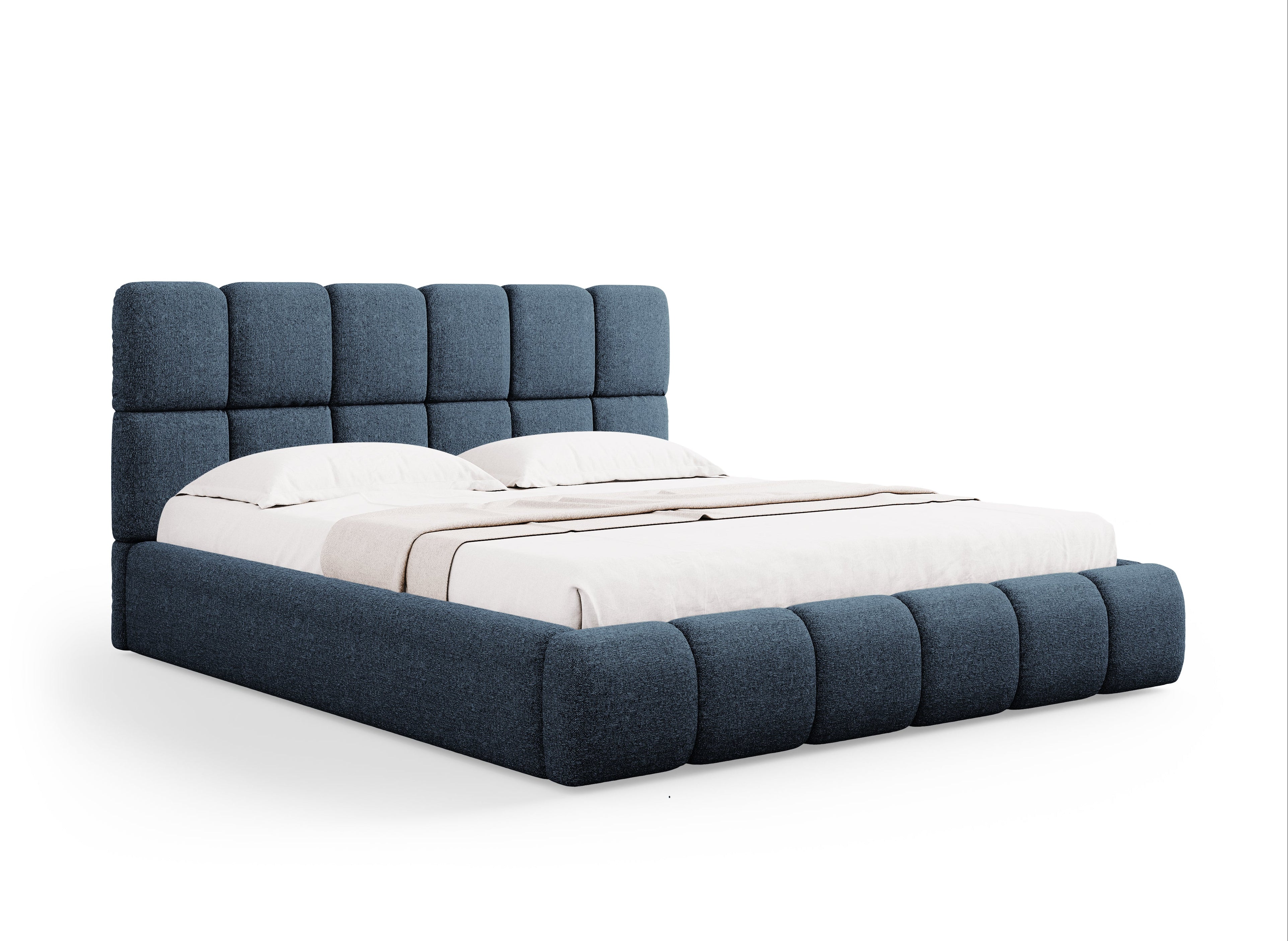 BELLIS Bed with Storage for Bedding in Blue Chenille