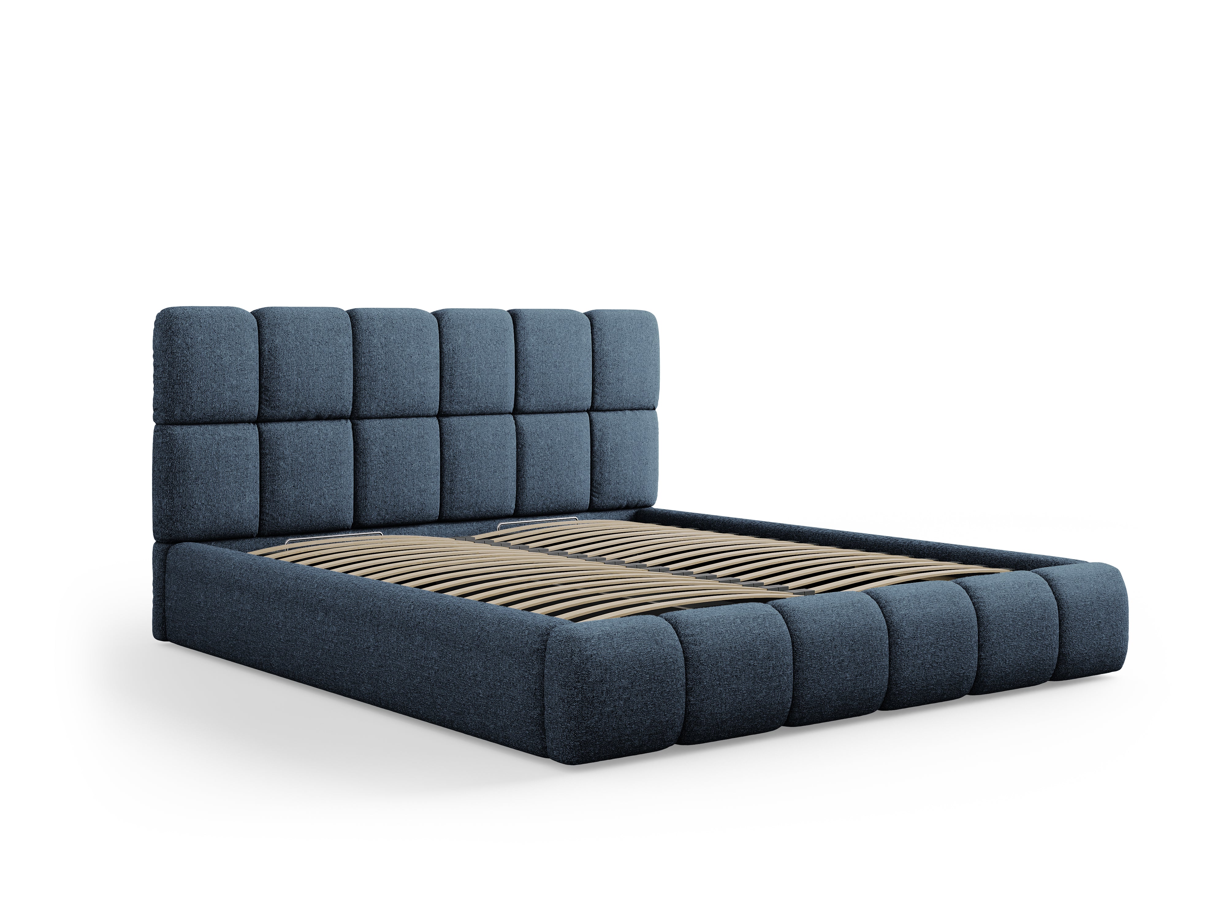 BELLIS Bed with Storage for Bedding in Blue Chenille