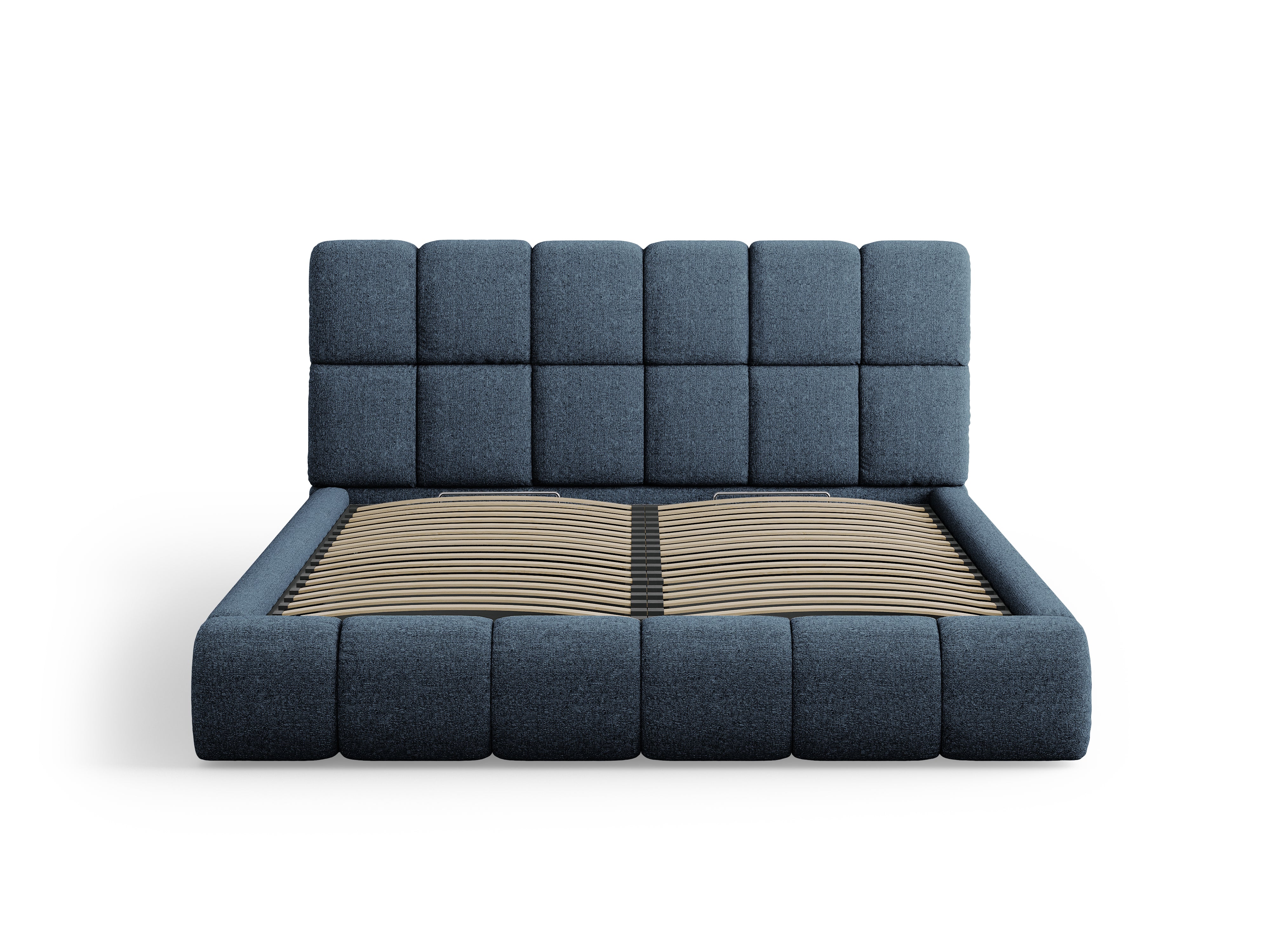 BELLIS Bed with Storage for Bedding in Blue Chenille