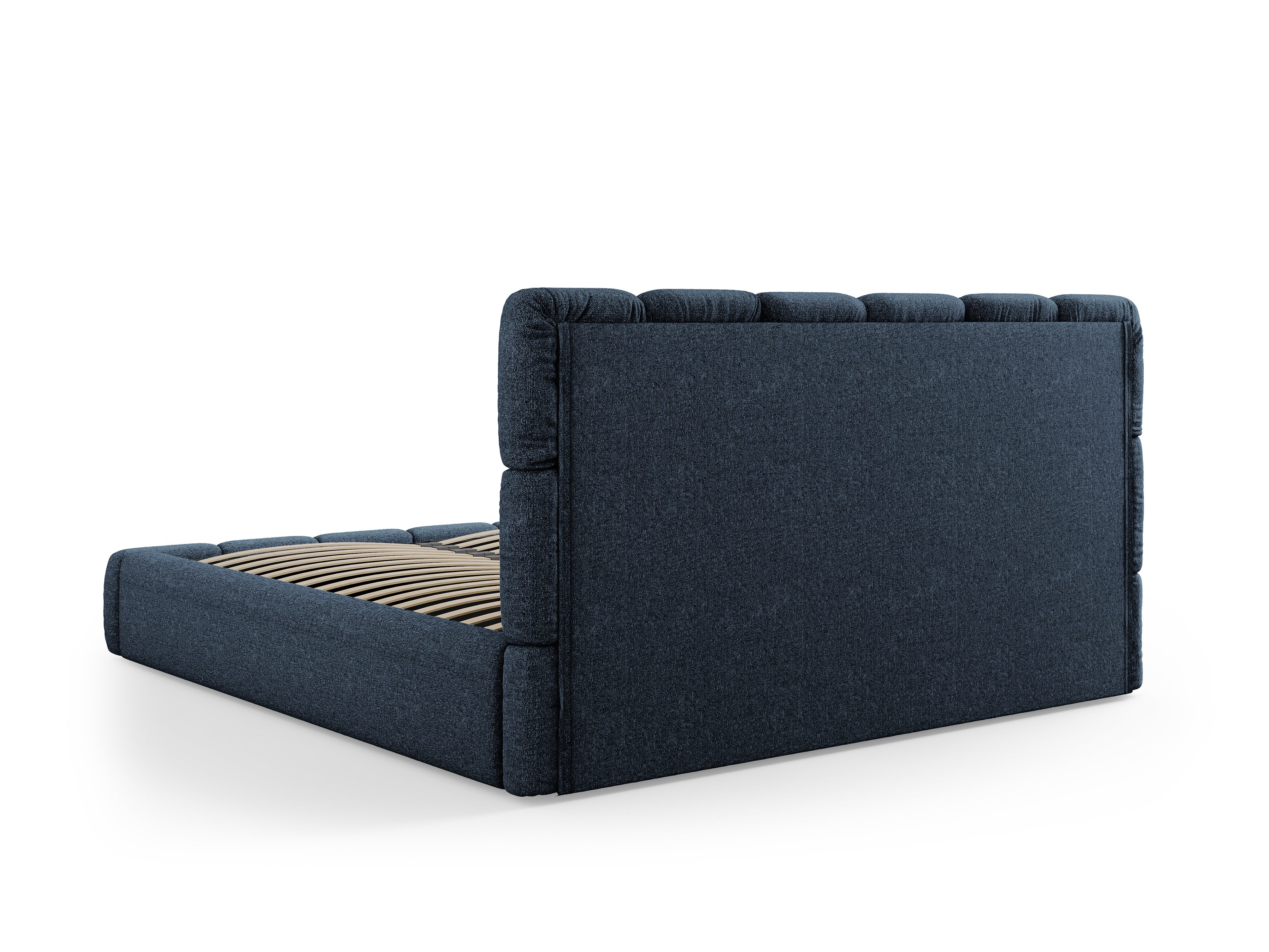 BELLIS Bed with Storage for Bedding in Blue Chenille