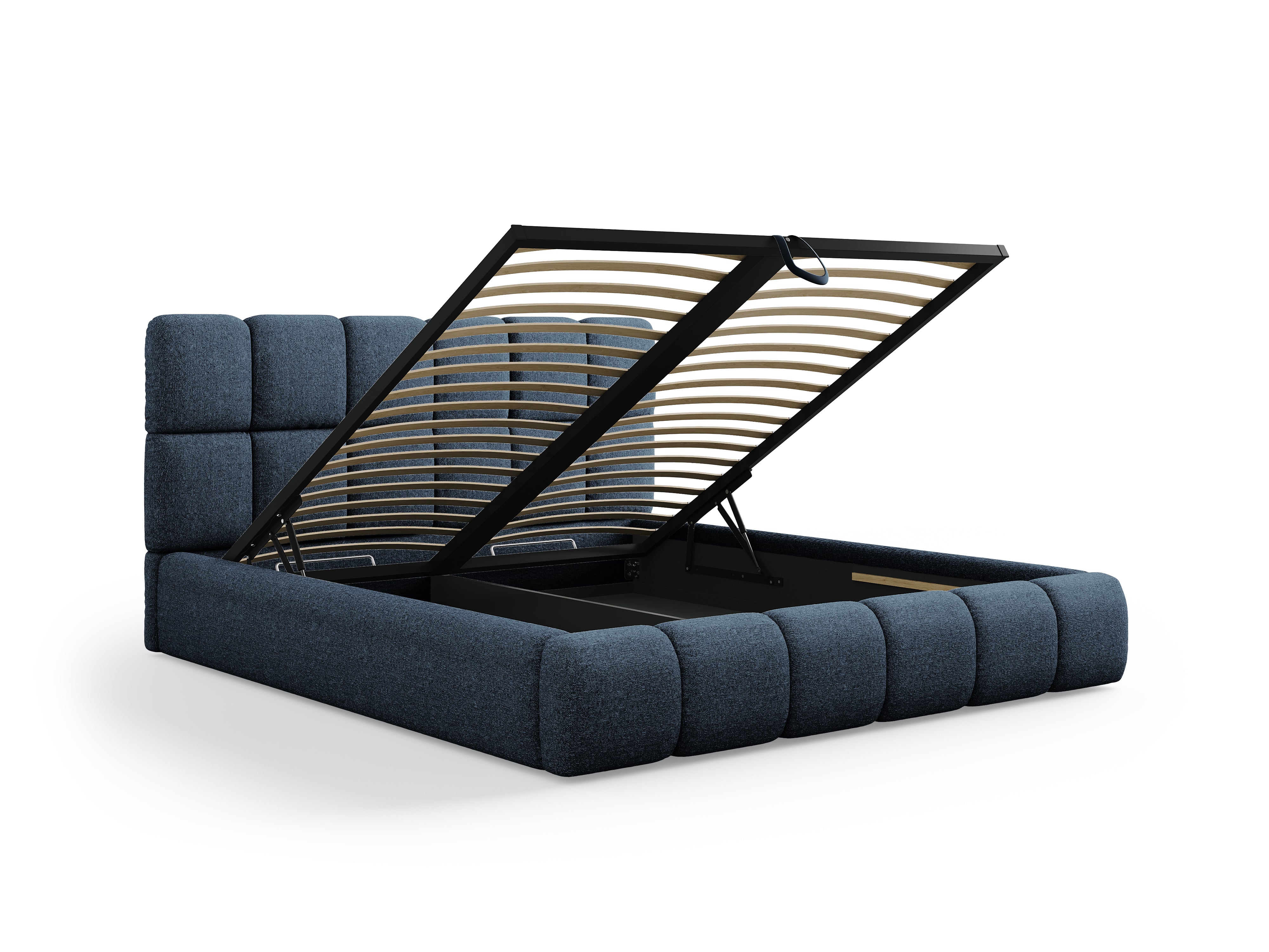 BELLIS Bed with Storage for Bedding in Blue Chenille