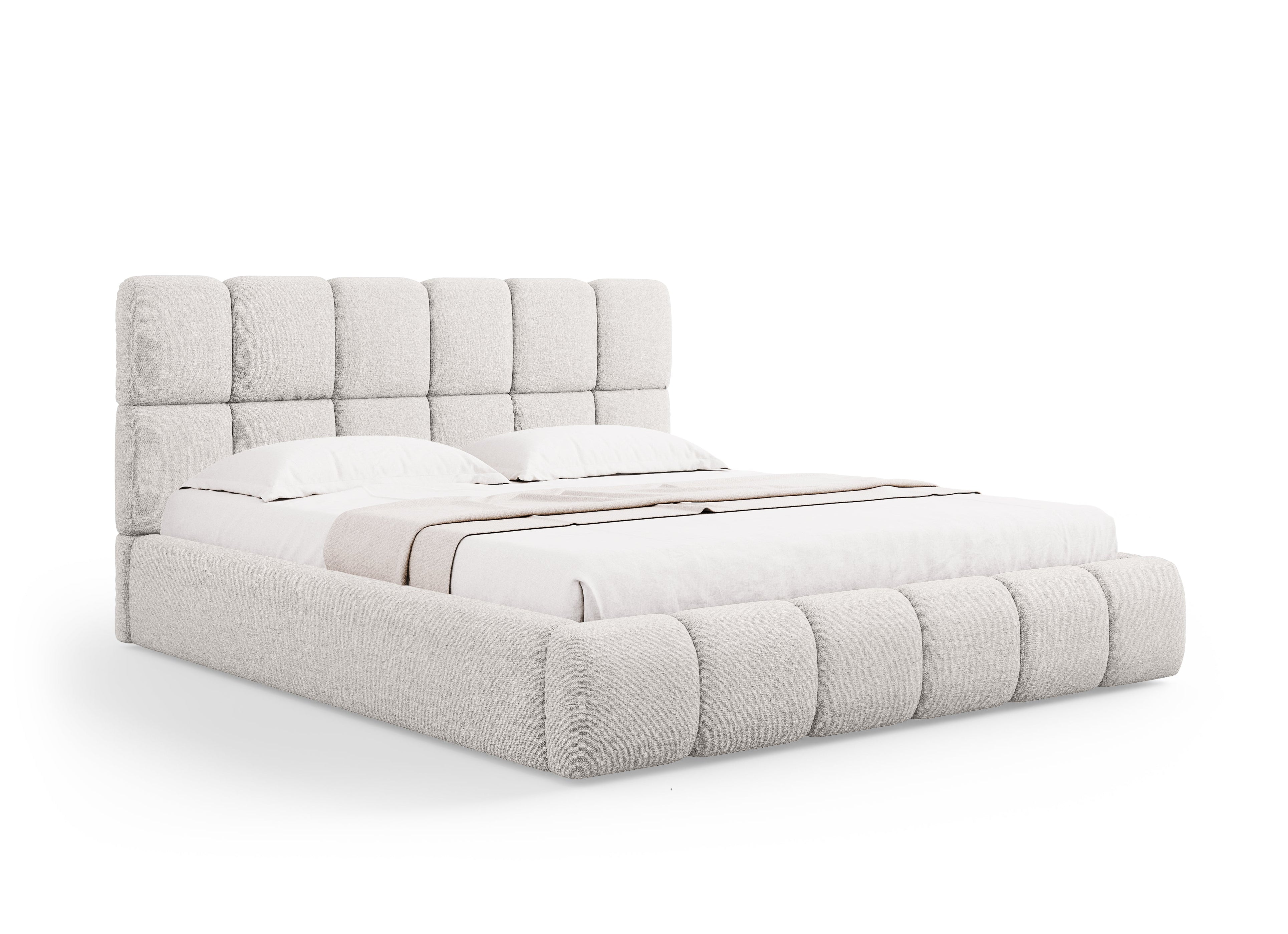 BELLIS Bed with Storage for Bedding in Light Gray Silky Chenille