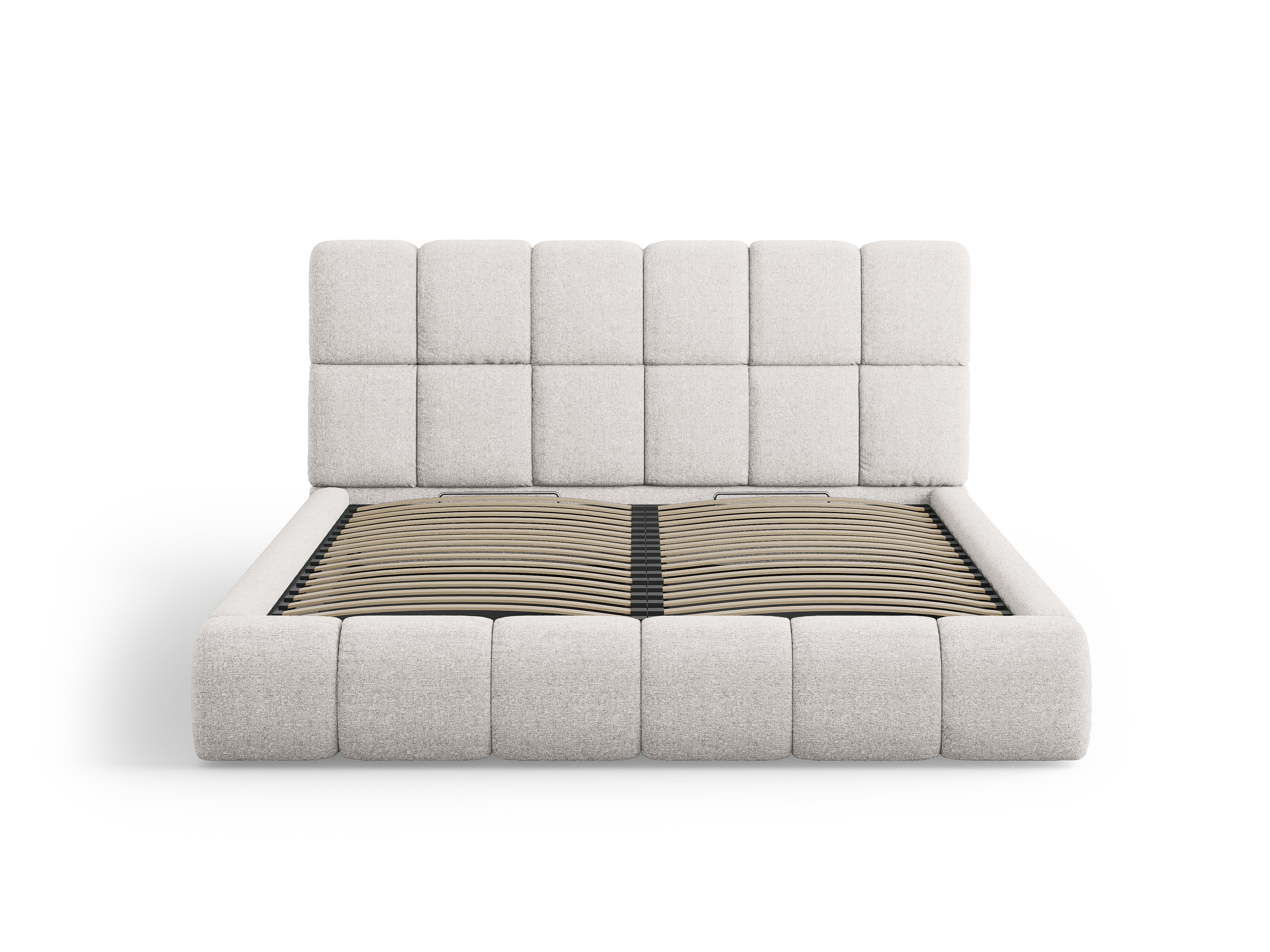 BELLIS Bed with Storage for Bedding in Light Gray Silky Chenille