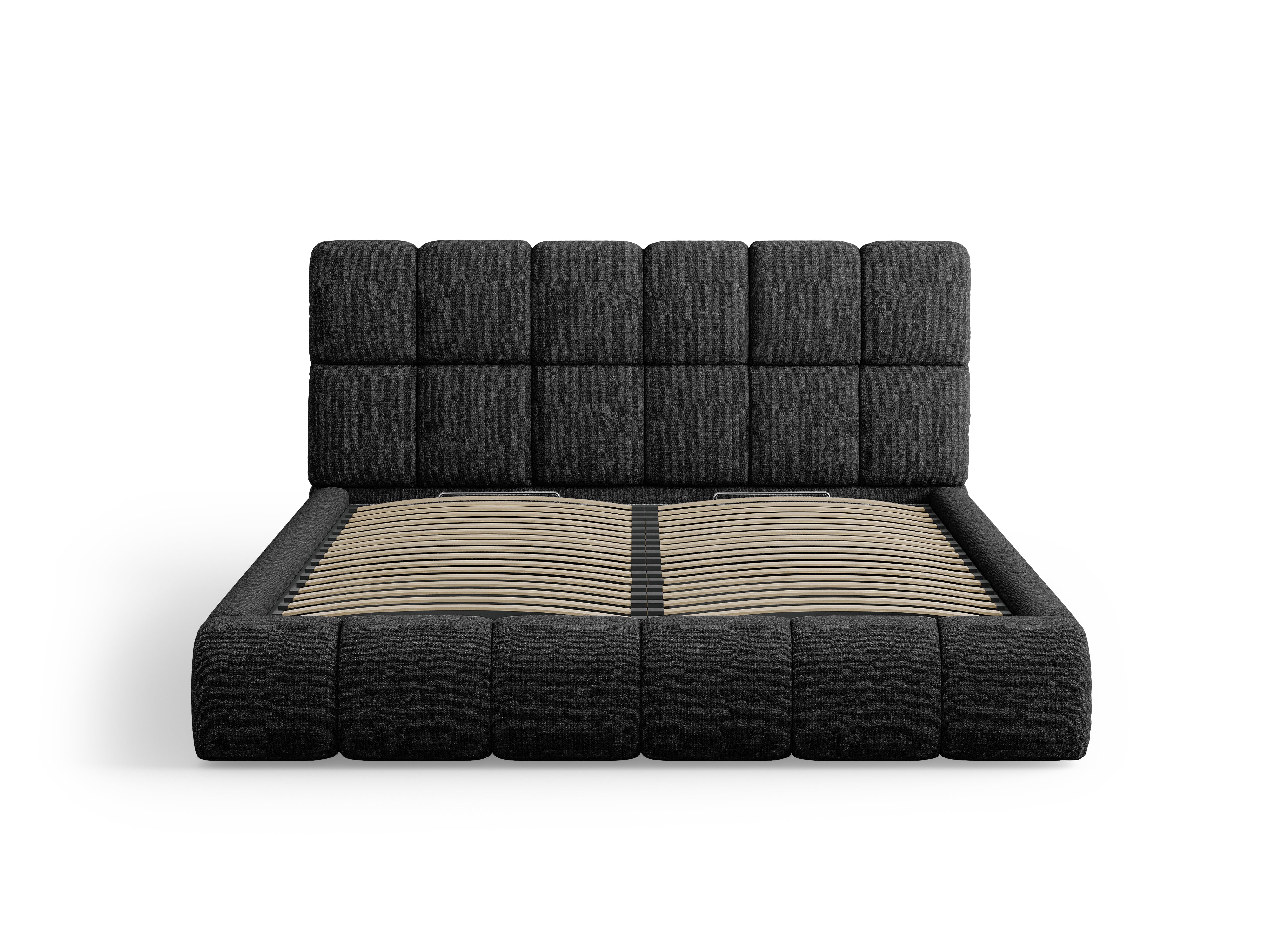 BELLIS Bed with Storage for Bedding in Black Silky Chenille