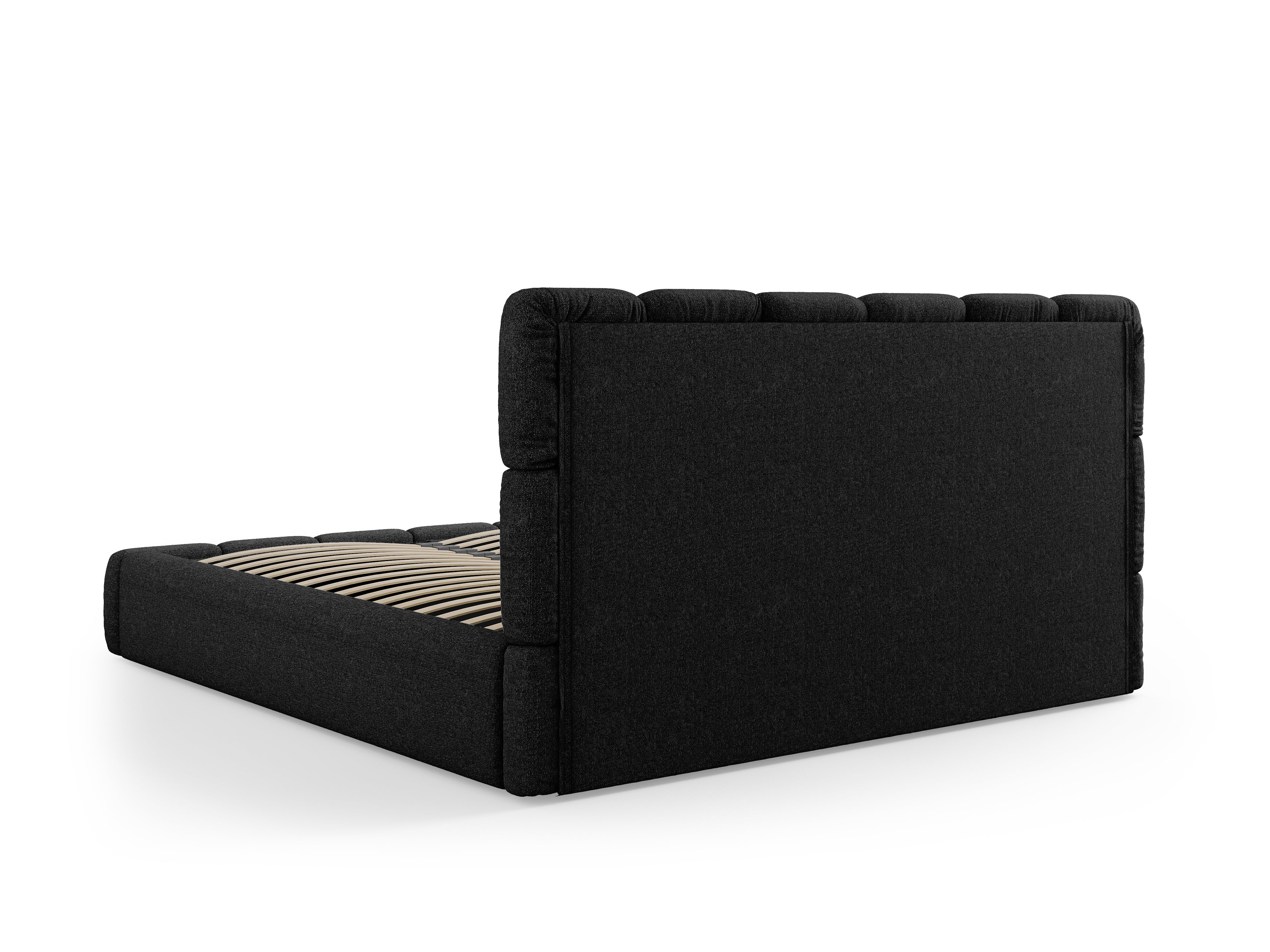 BELLIS Bed with Storage for Bedding in Black Silky Chenille