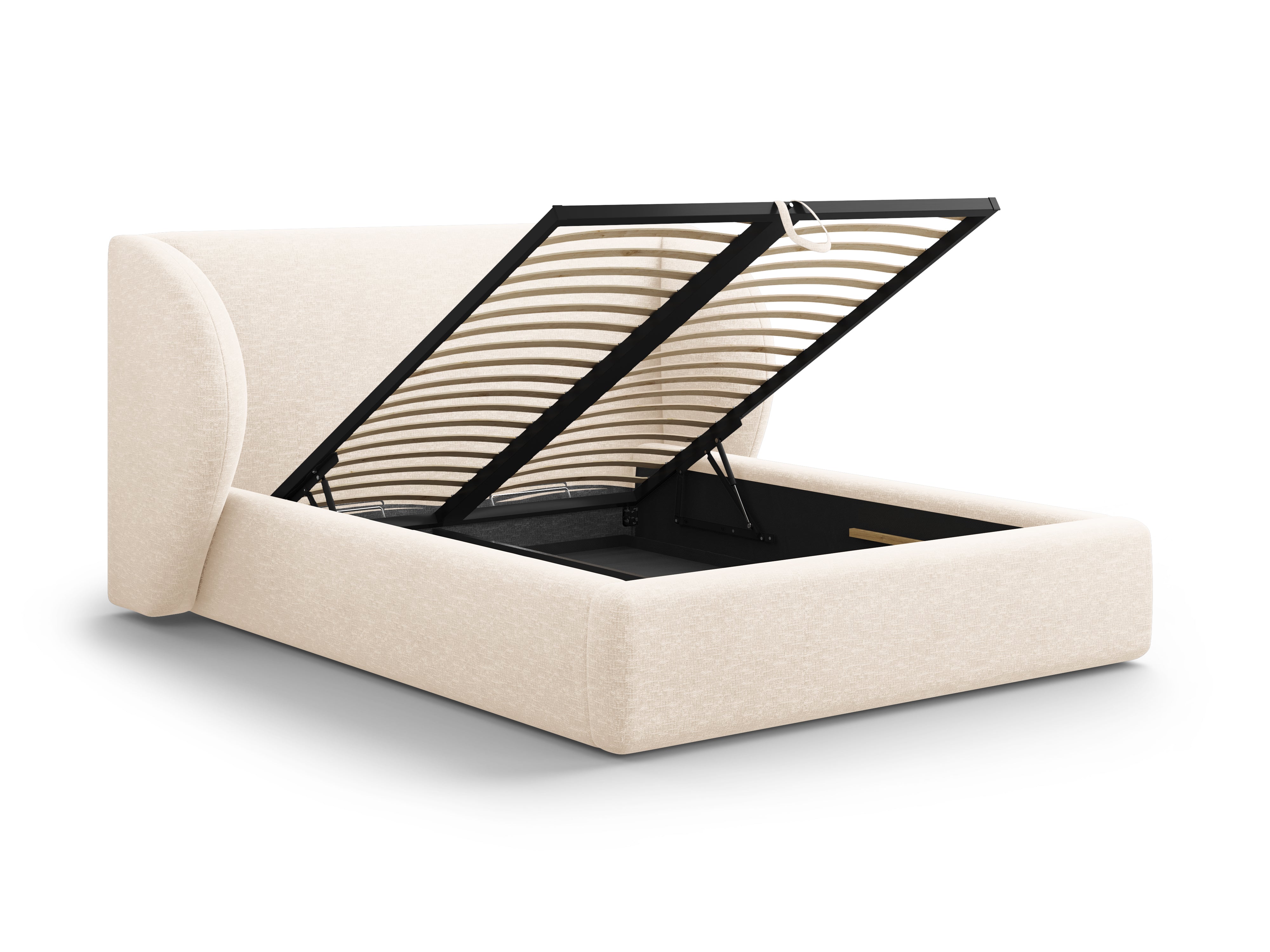 Łóżko w tkaninie szenilowej z pojemnikiem na pościel MILEY jasnobeżowy Micadoni    Eye on Design