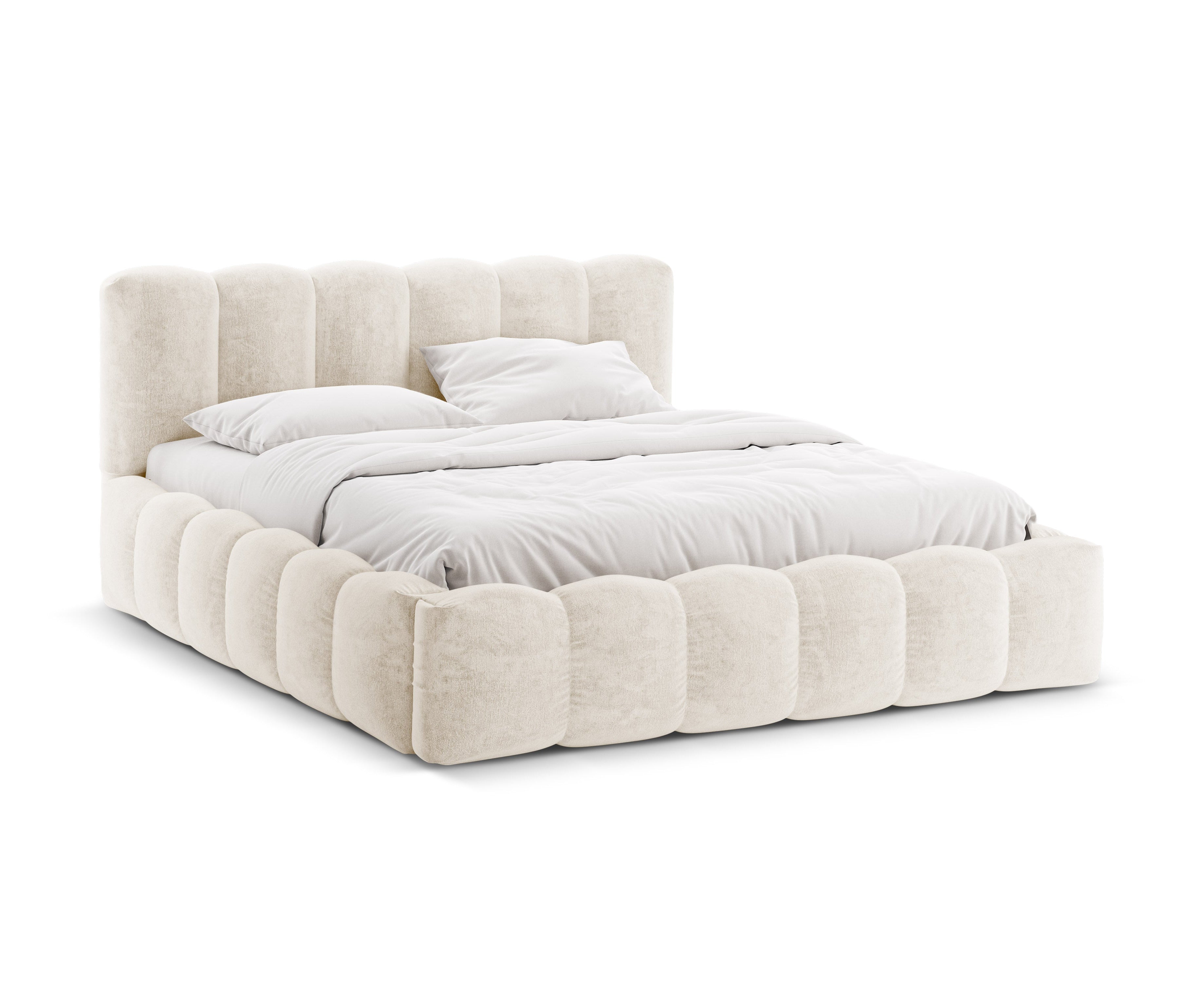 LUPINE bed with storage in light beige chenille