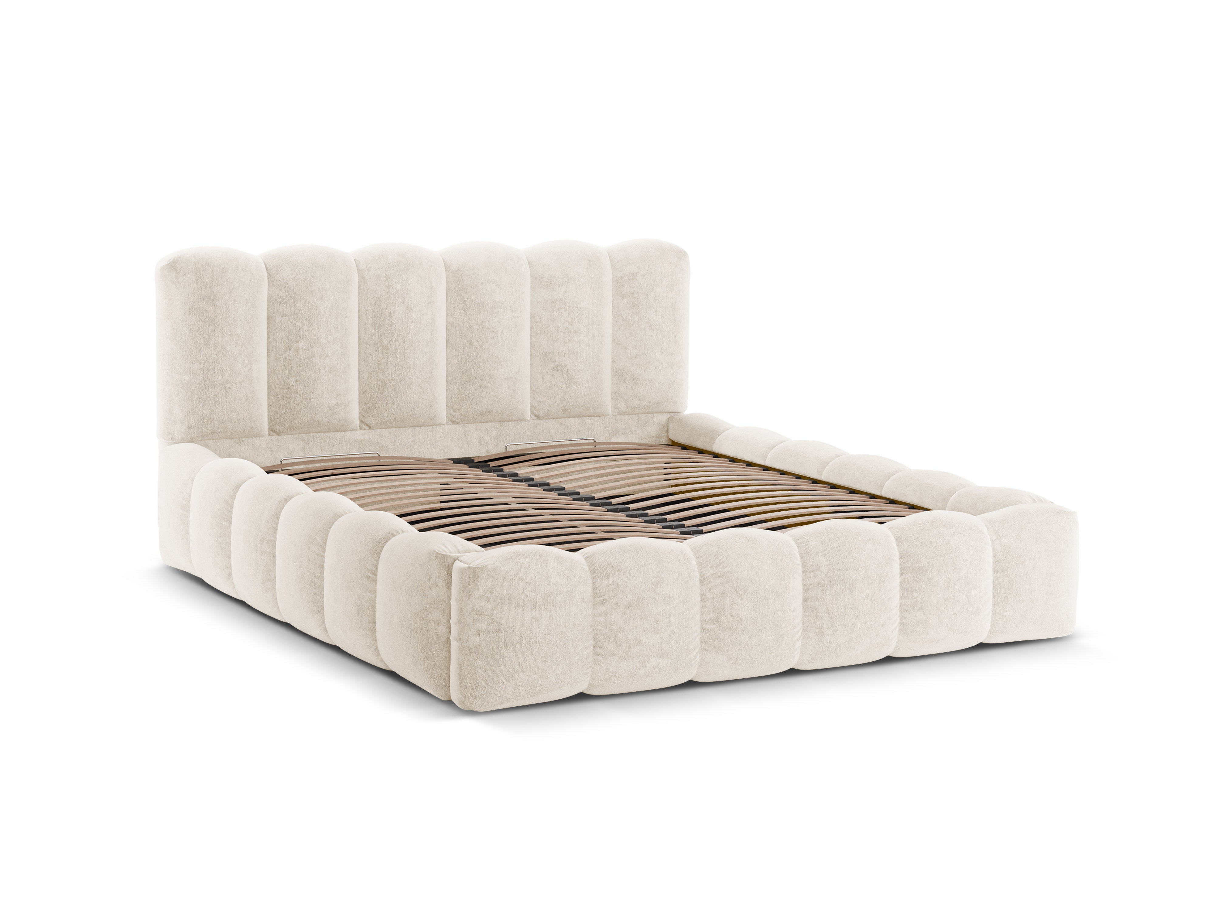 LUPINE bed with storage in light beige chenille