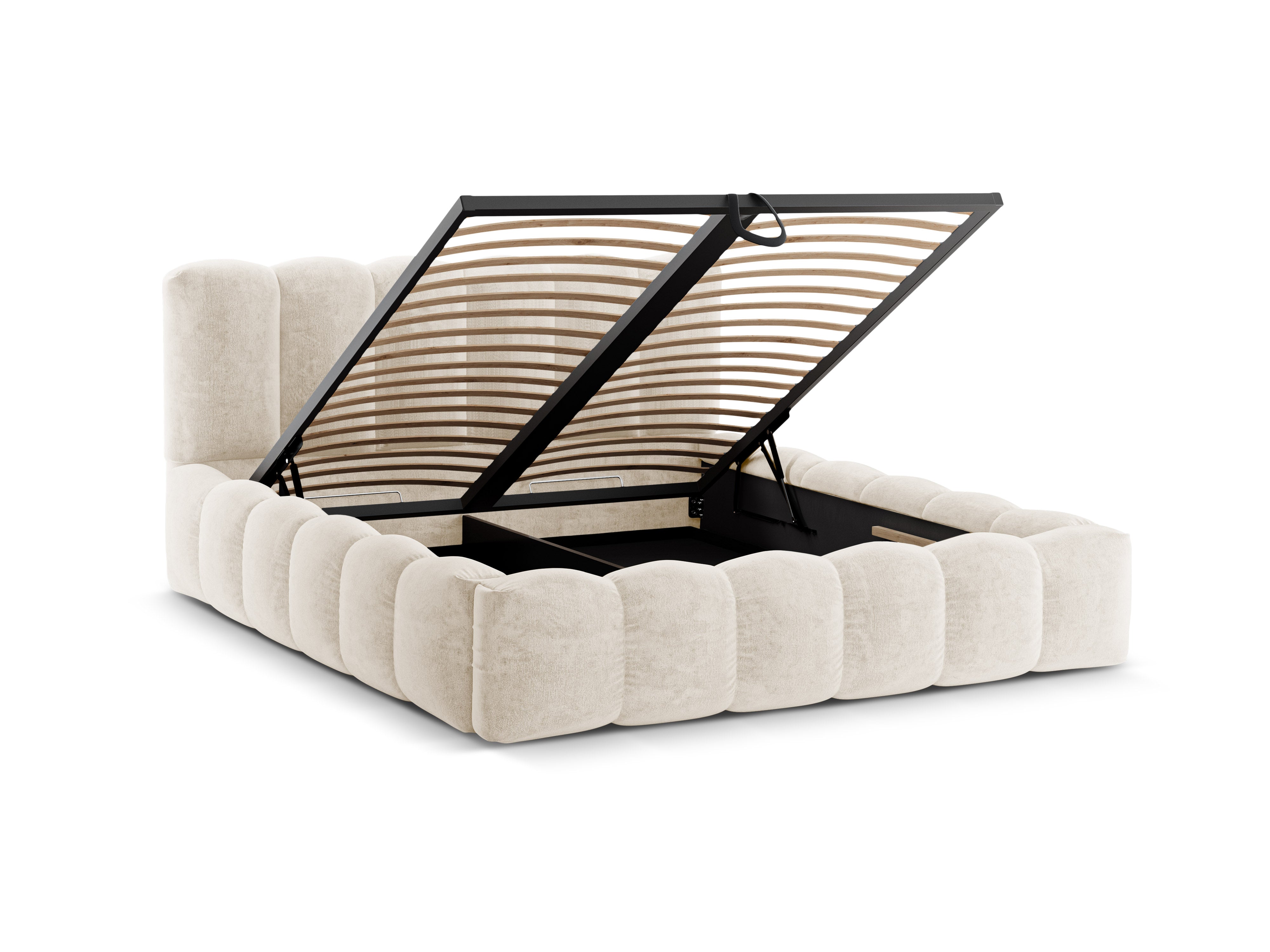 LUPINE bed with storage in light beige chenille