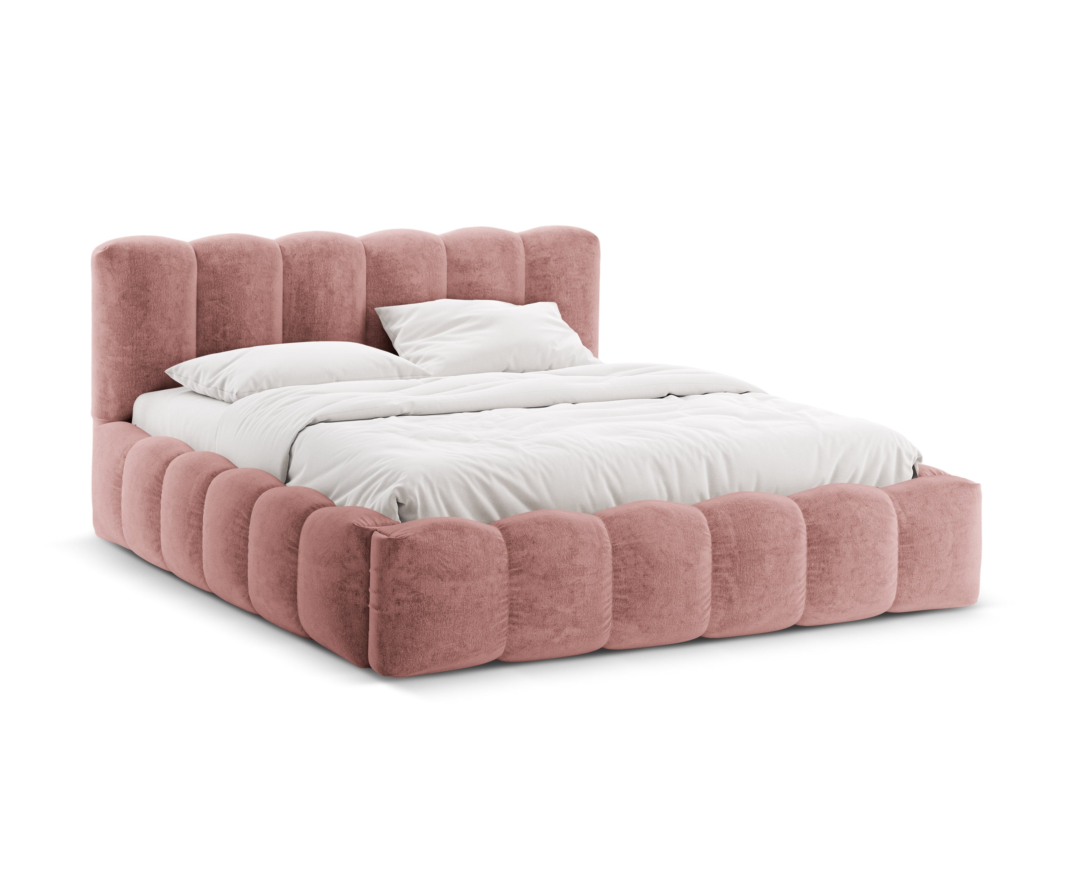 LUPINE Bed with Storage in Pink Chenille