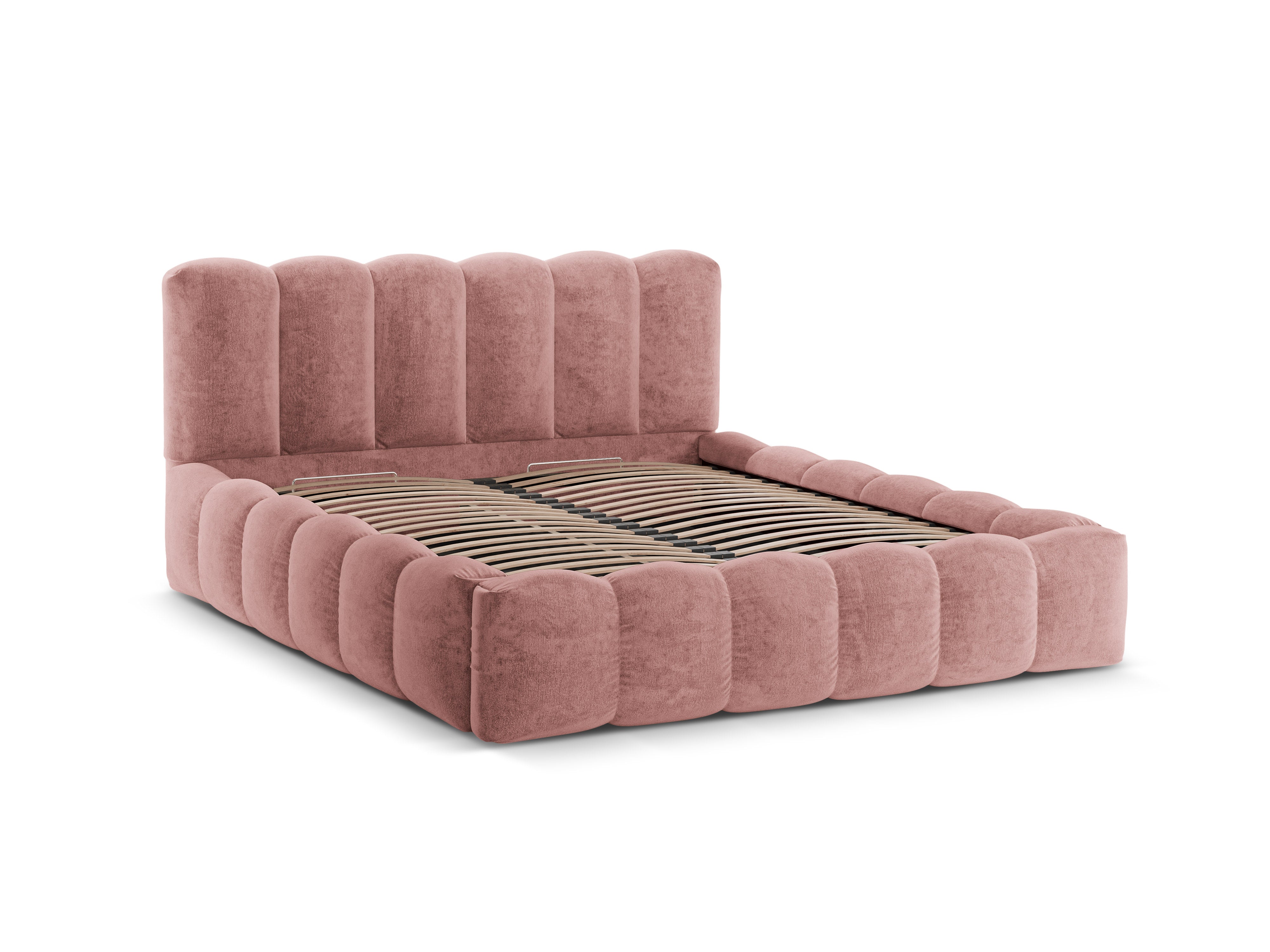 LUPINE Bed with Storage in Pink Chenille