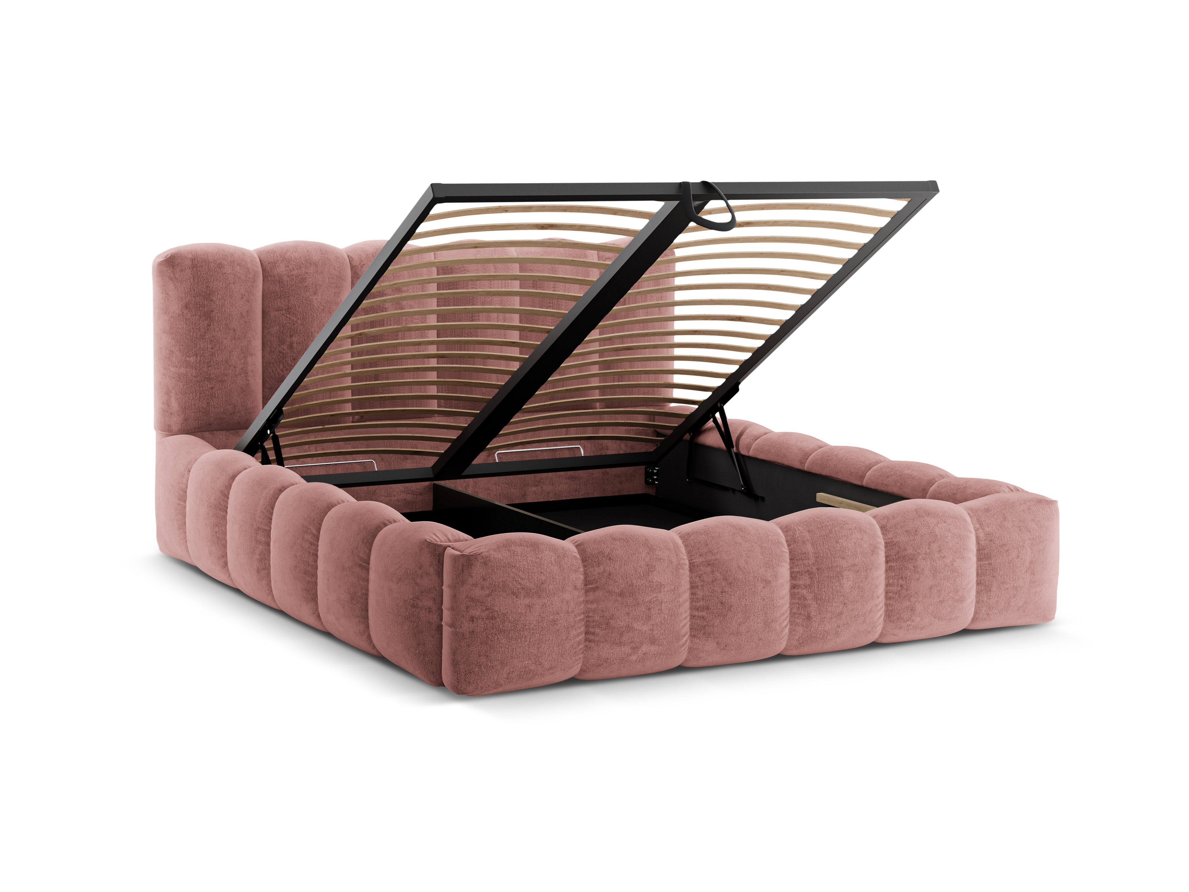 LUPINE Bed with Storage in Pink Chenille