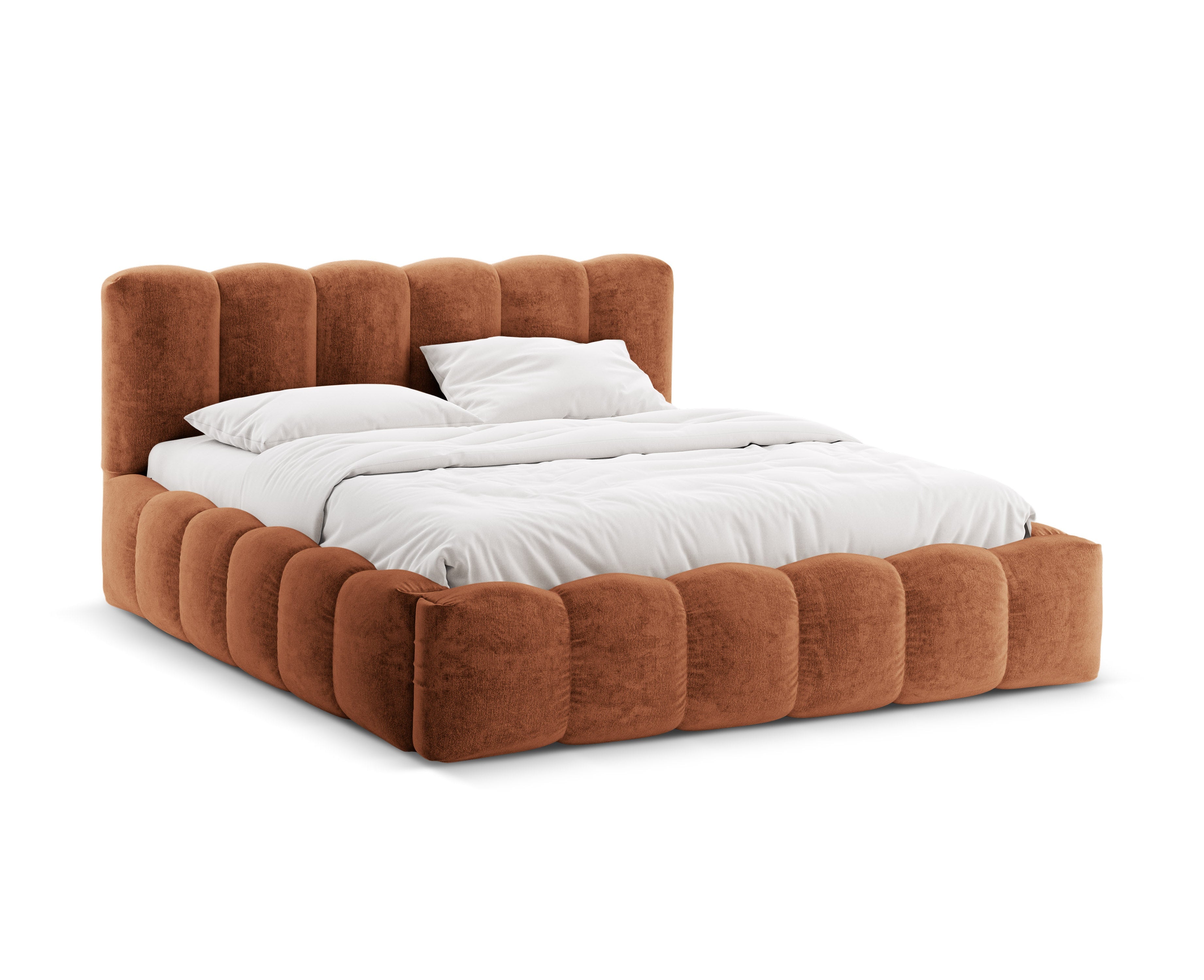 LUPINE Bed with Storage in Brick Chenille