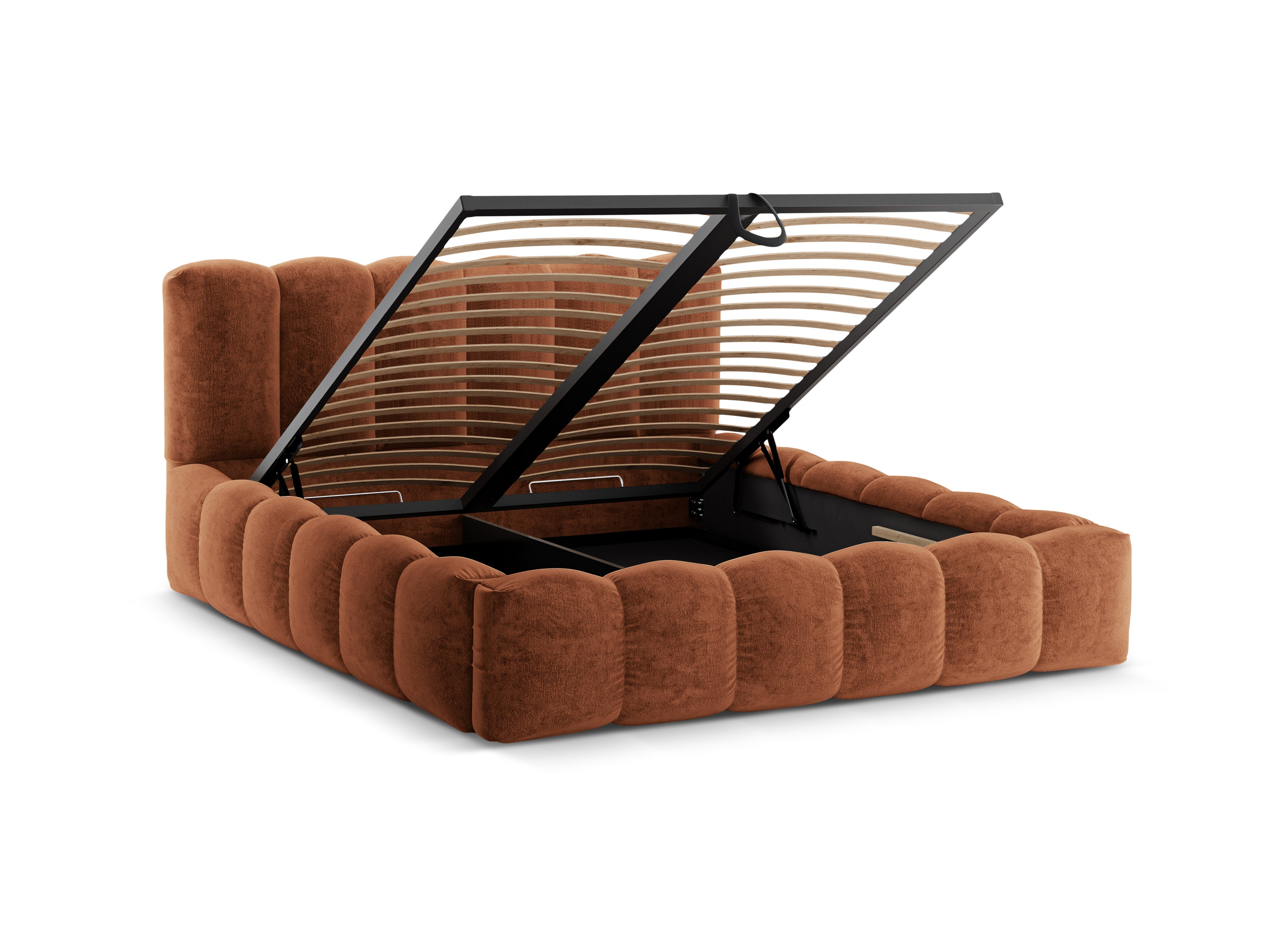 LUPINE Bed with Storage in Brick Chenille