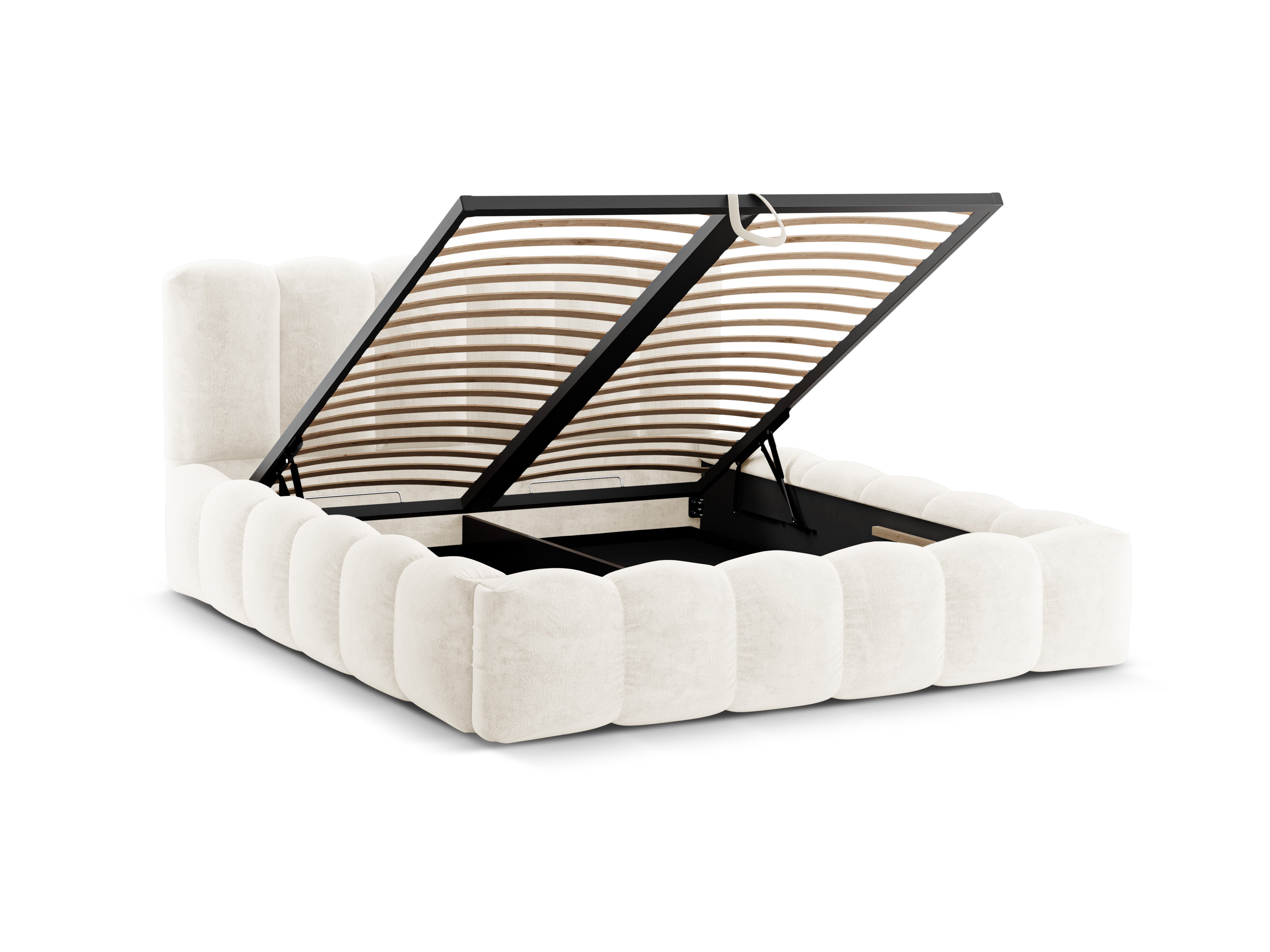 Bed with storage LUPINE light beige iridescent chenille