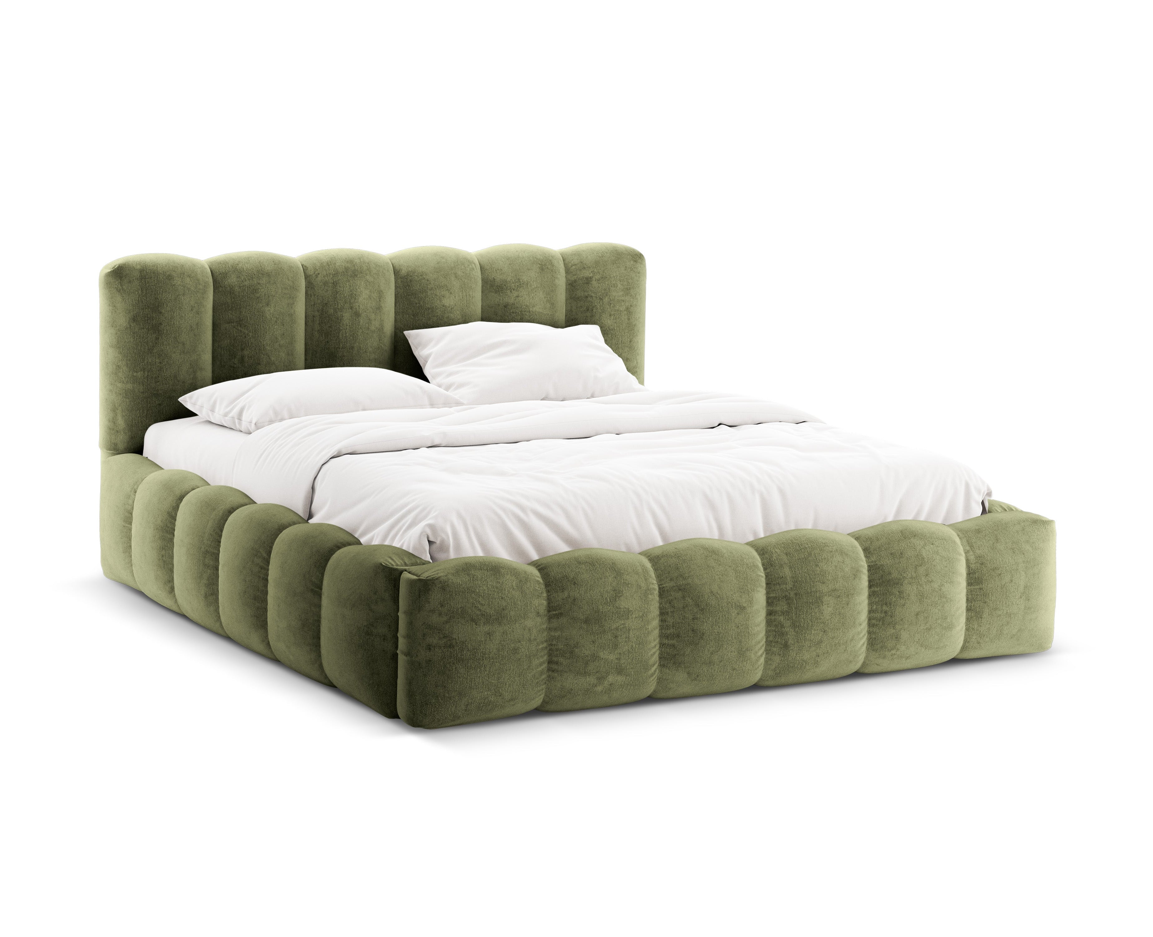 Bed with storage LUPINE green iridescent chenille