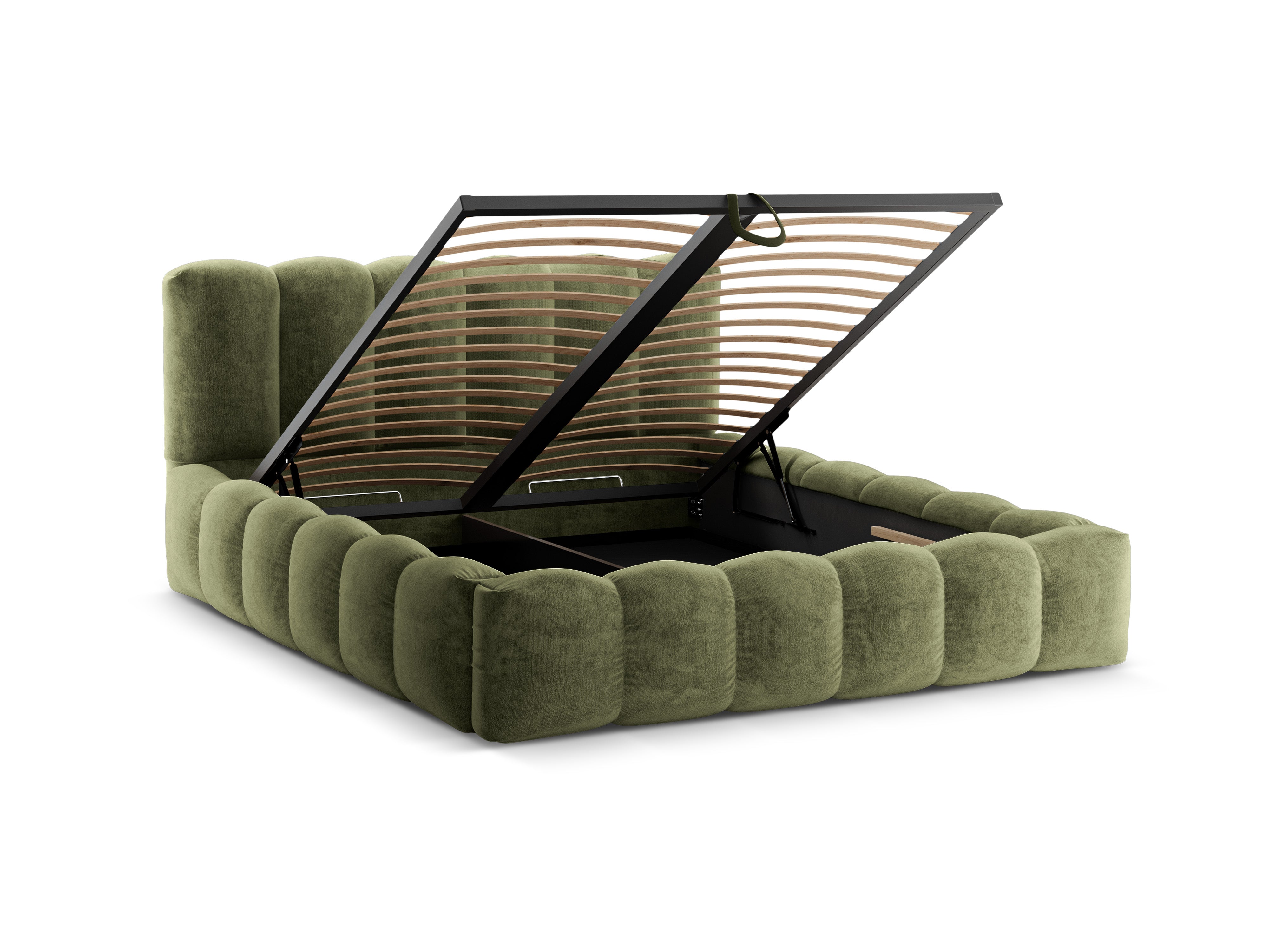 Bed with storage LUPINE green iridescent chenille
