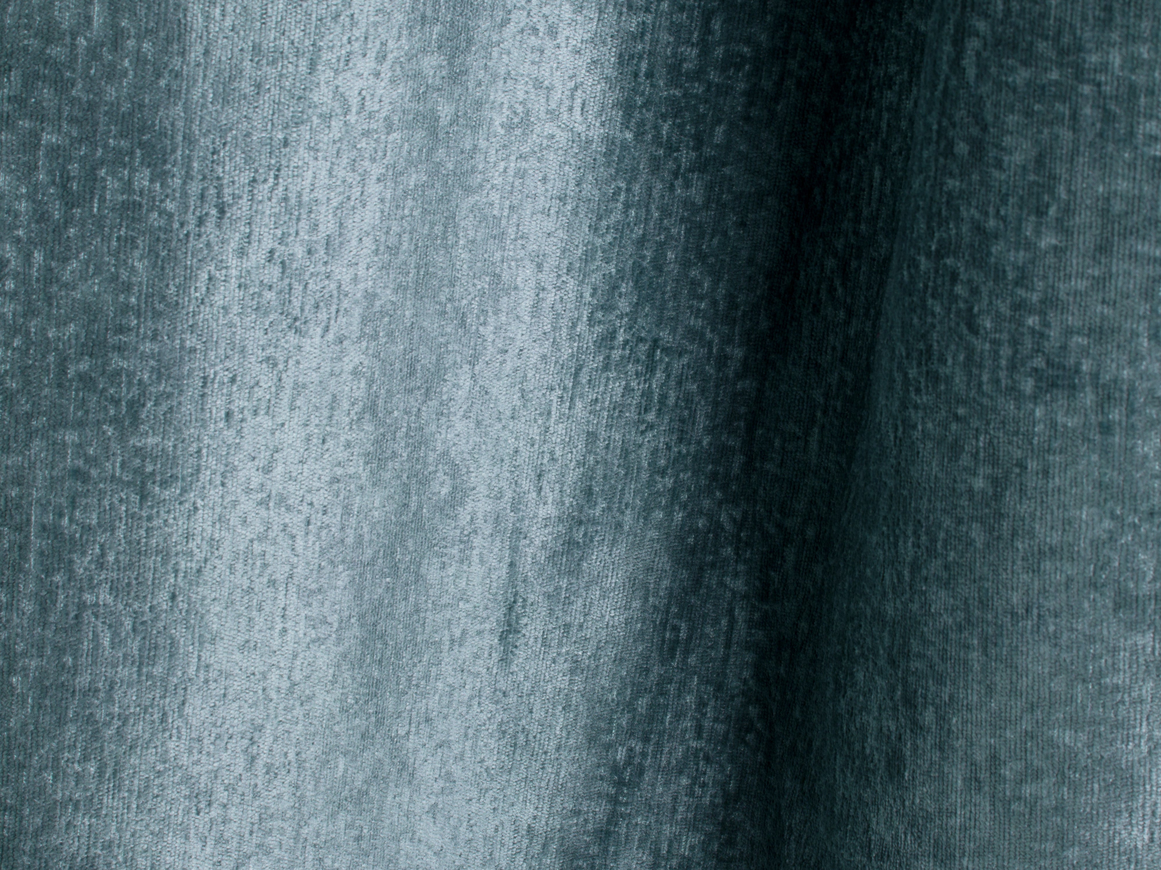 LUPINE bed with storage for bedding in denim blue iridescent chenille